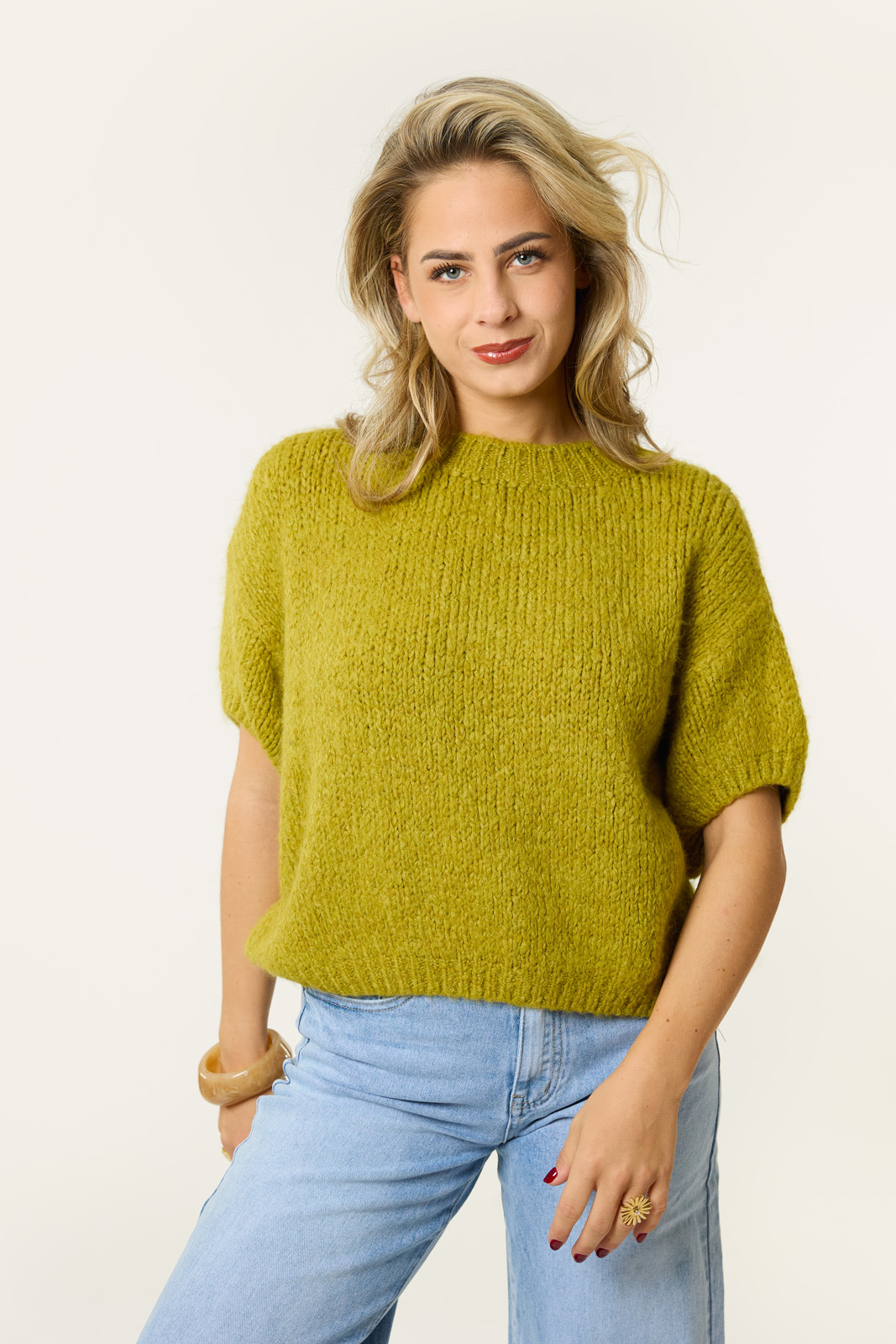 Celine trui met korte mouw | Olijfgroen