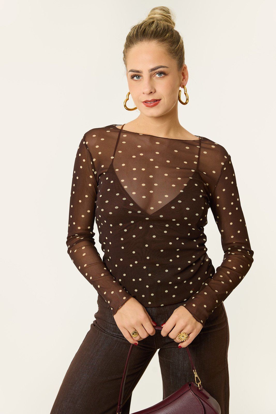 Saar gestipte mesh top | Bruin (PRE-ORDER)