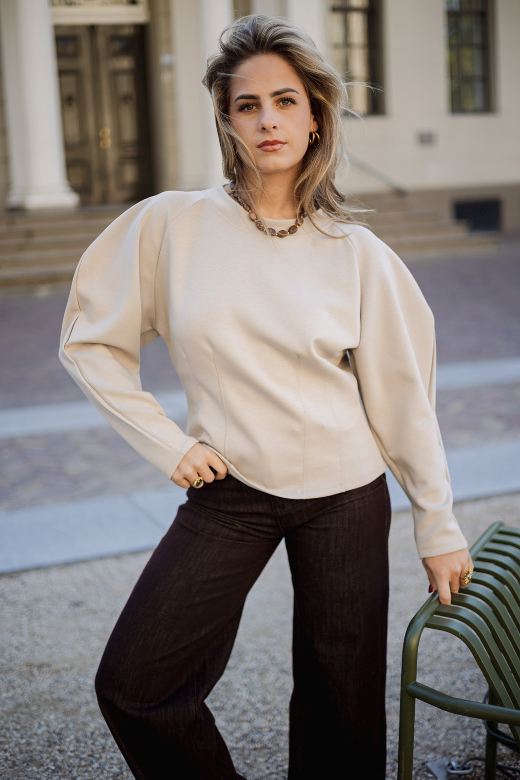 Marit balloon fit trui | Beige
