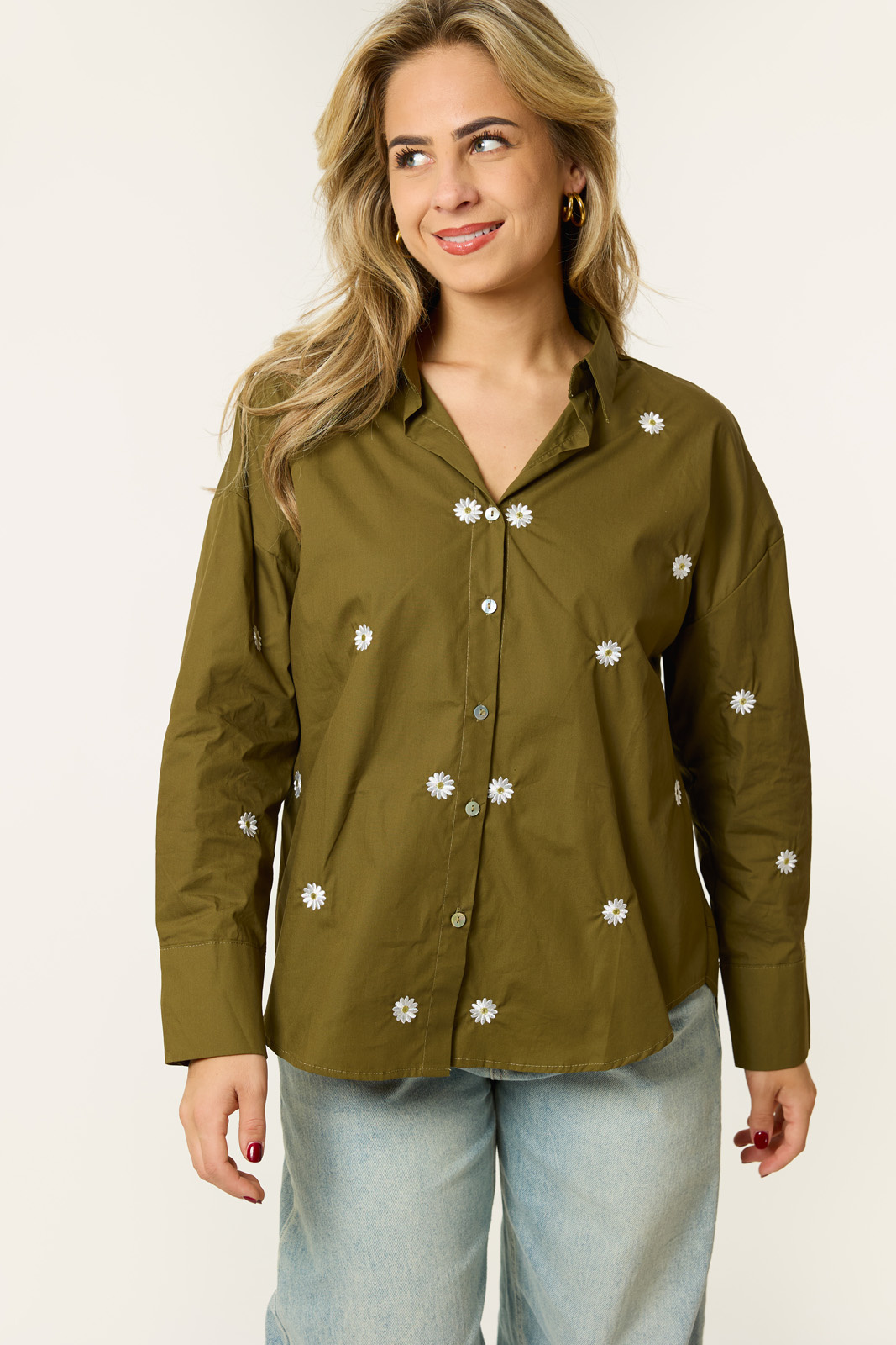 Blouse Met Madeliefjes | Khaki