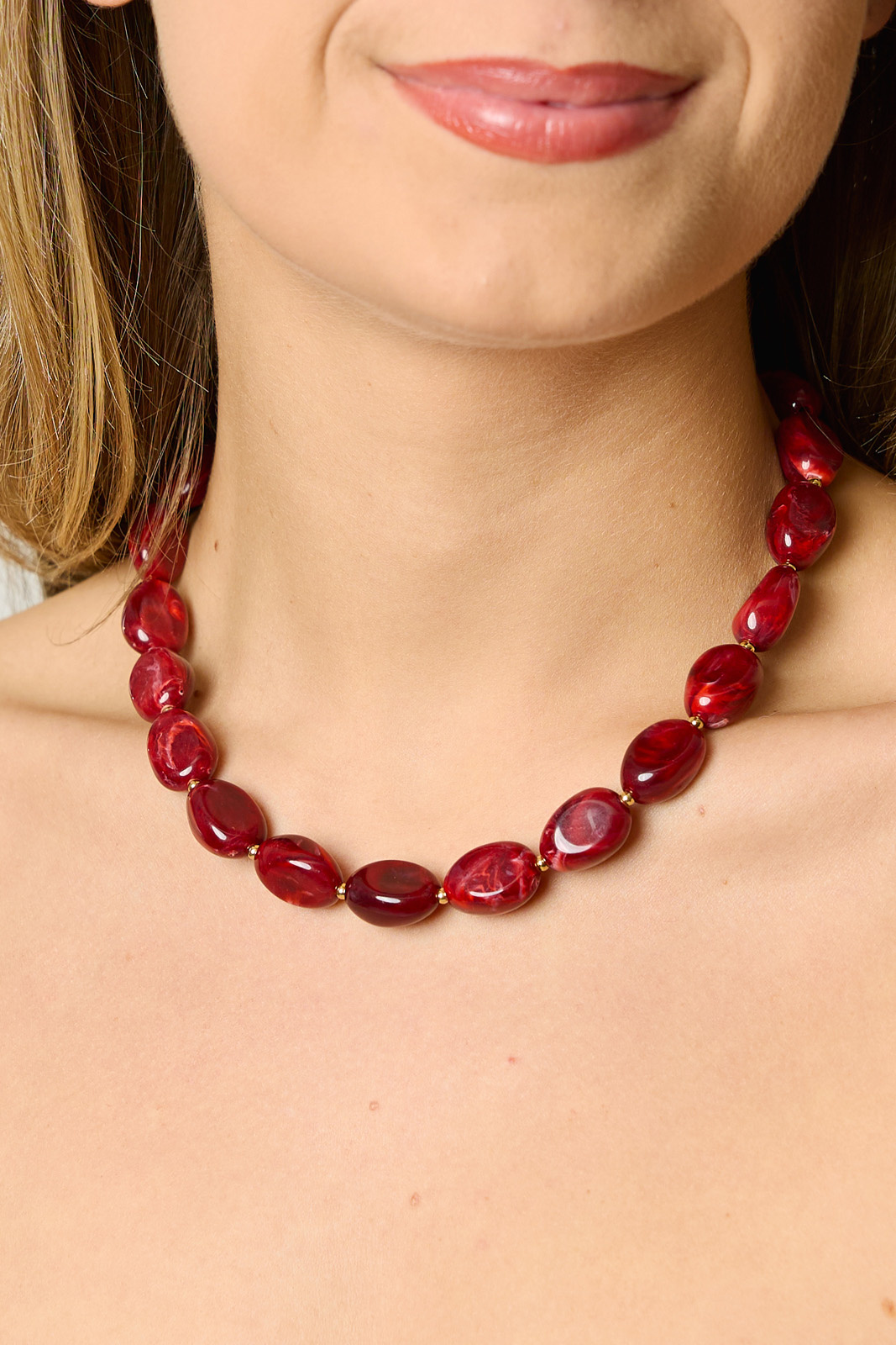 Kralenketting steen groot | Cherry red