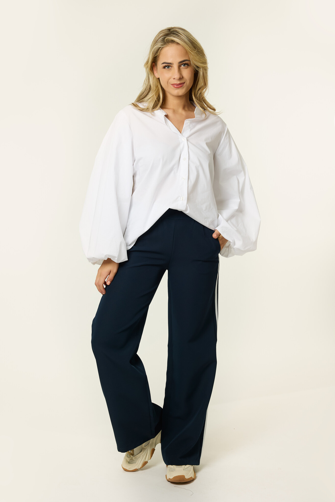 Emma pantalon met streep | Donkerblauw