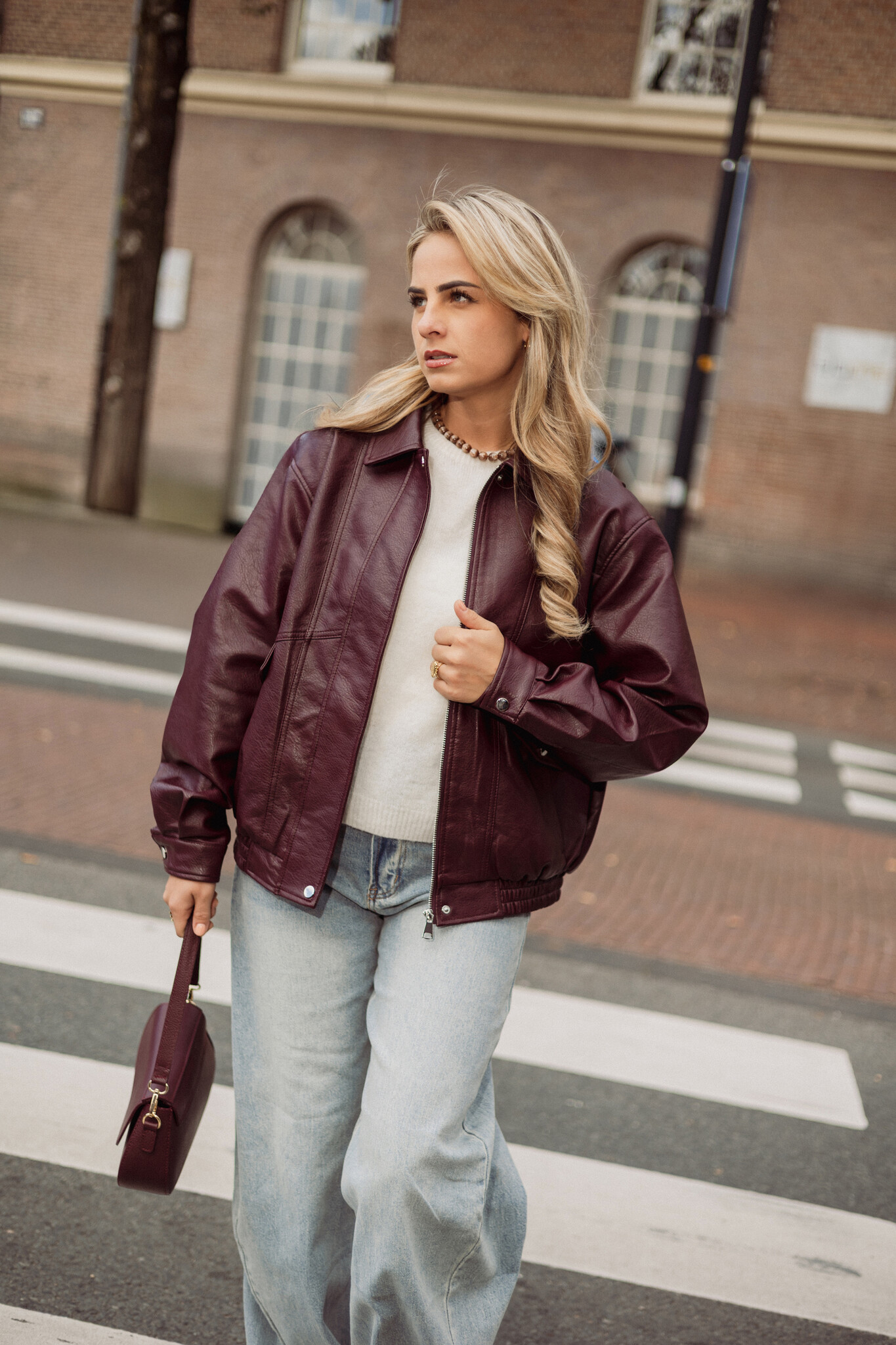 Josje leren bomberjas | Cherry red