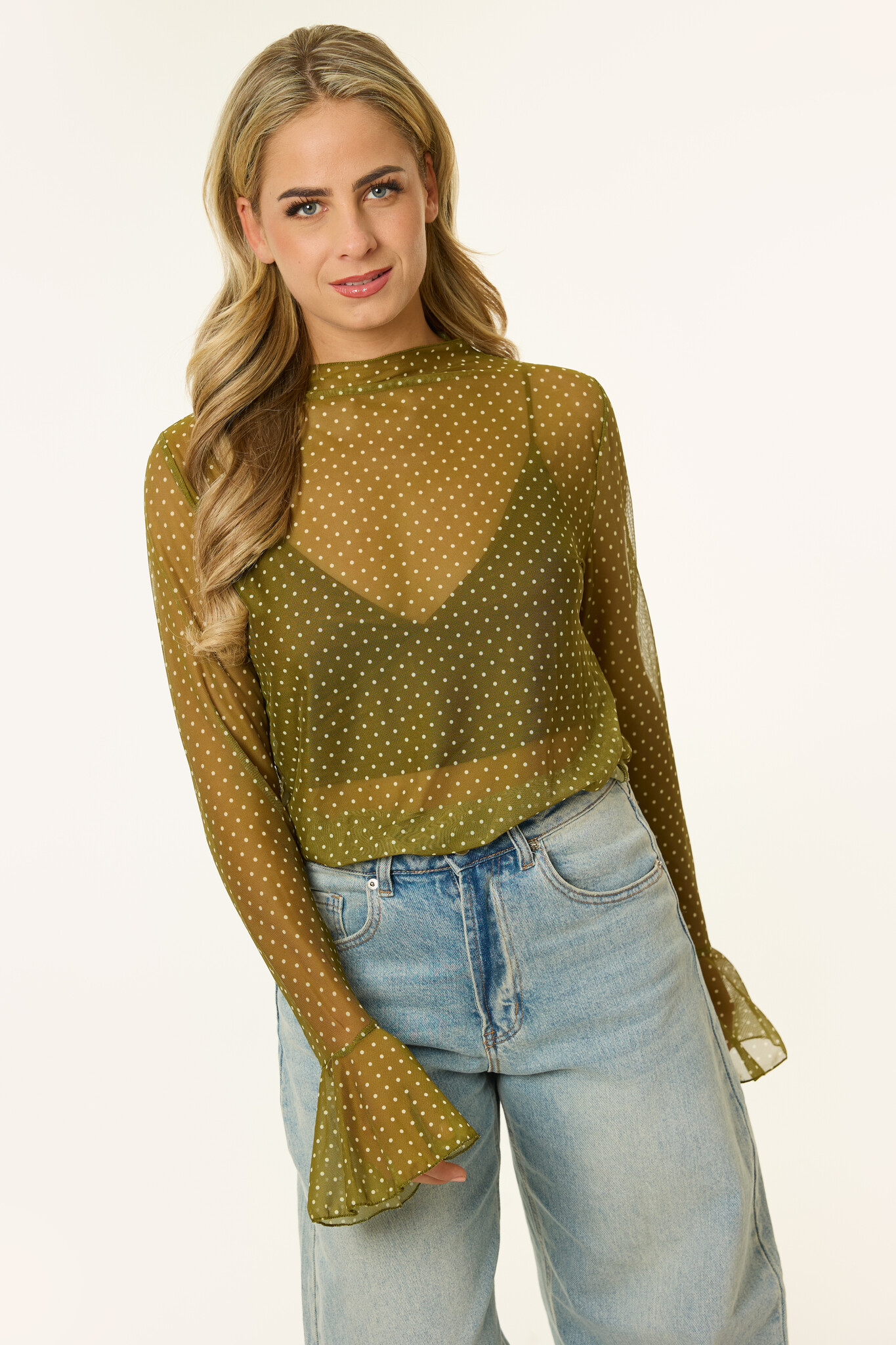 Nina stippen mesh top | Groen