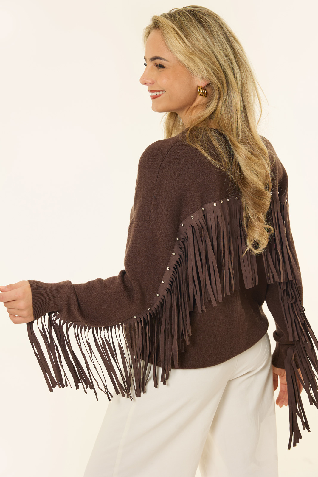 Annefloor trui met franjes | Bruin