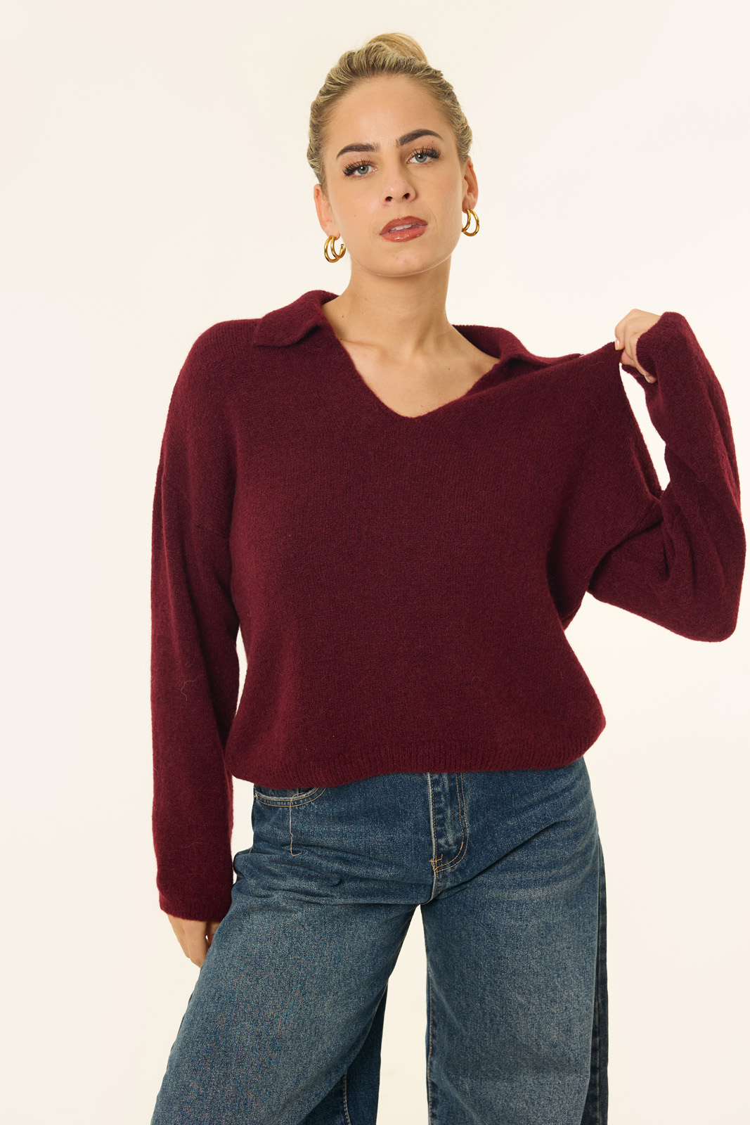 Teddy trui met polo kraag | Burgundy