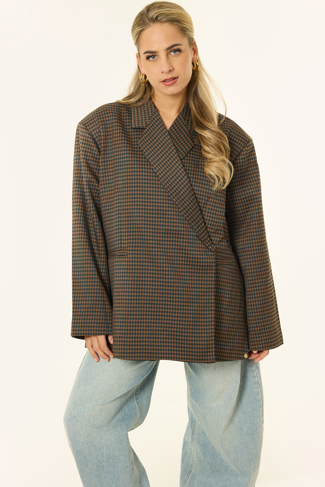 Lynn oversized geruite blazer | Bruin