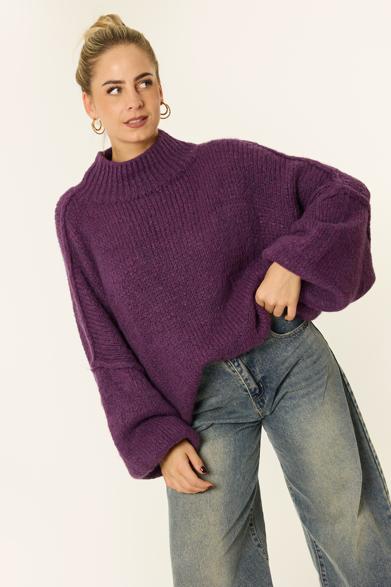 Carly trui met gedetailleerde mouw | Paars