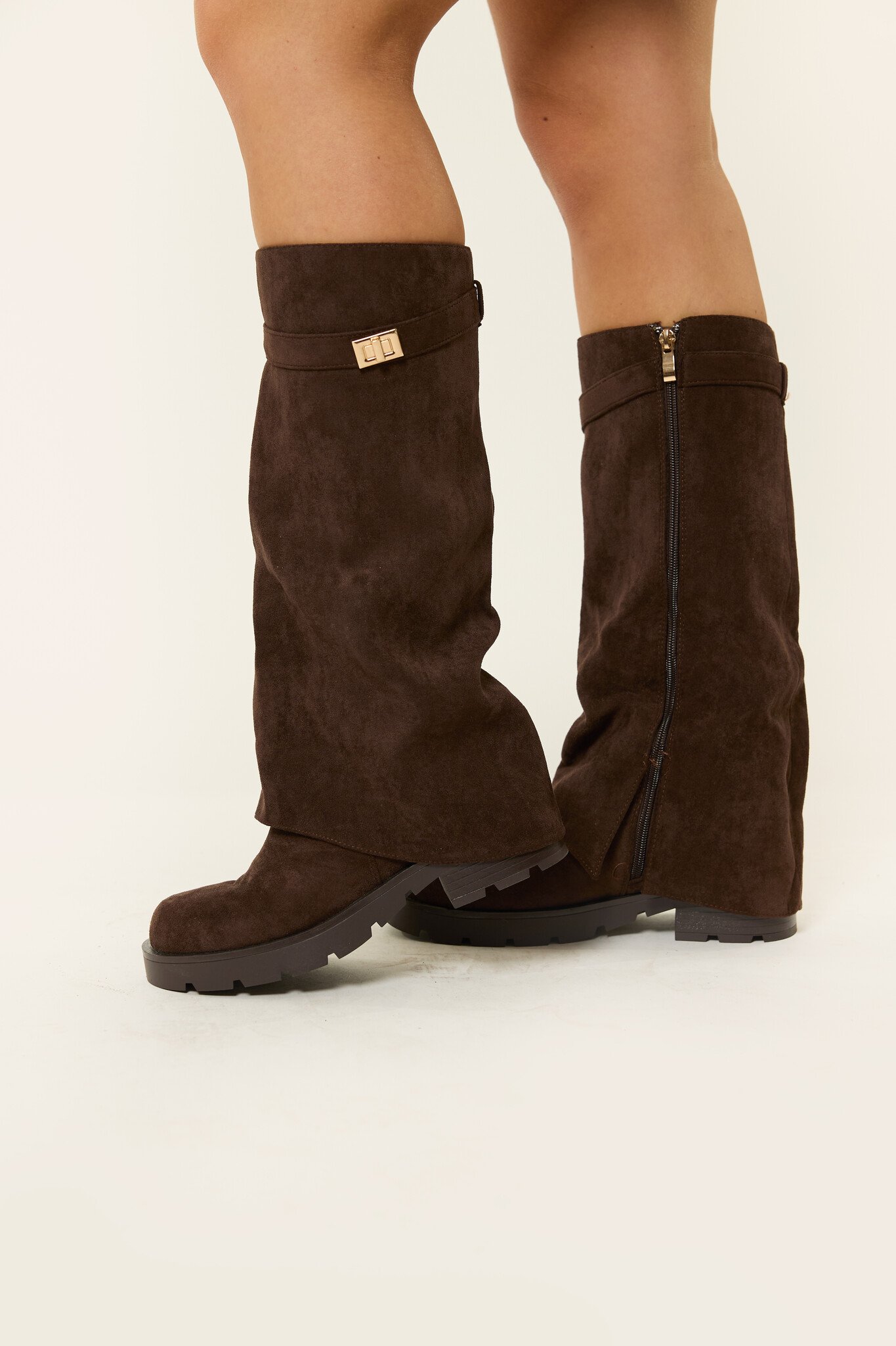 Suede hoge laarzen | Bruin