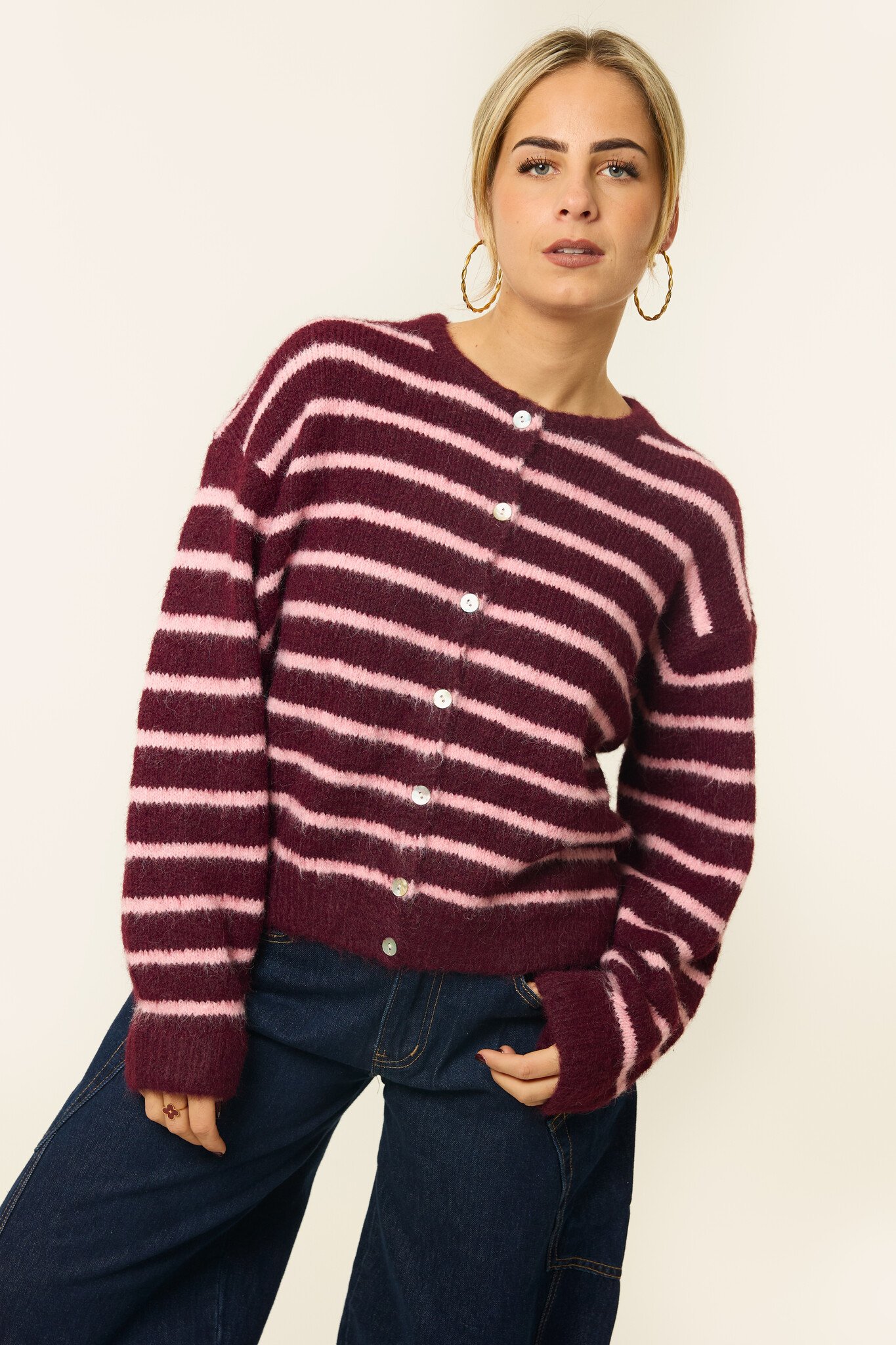 Linet gestreept vestje | Roze/burgundy