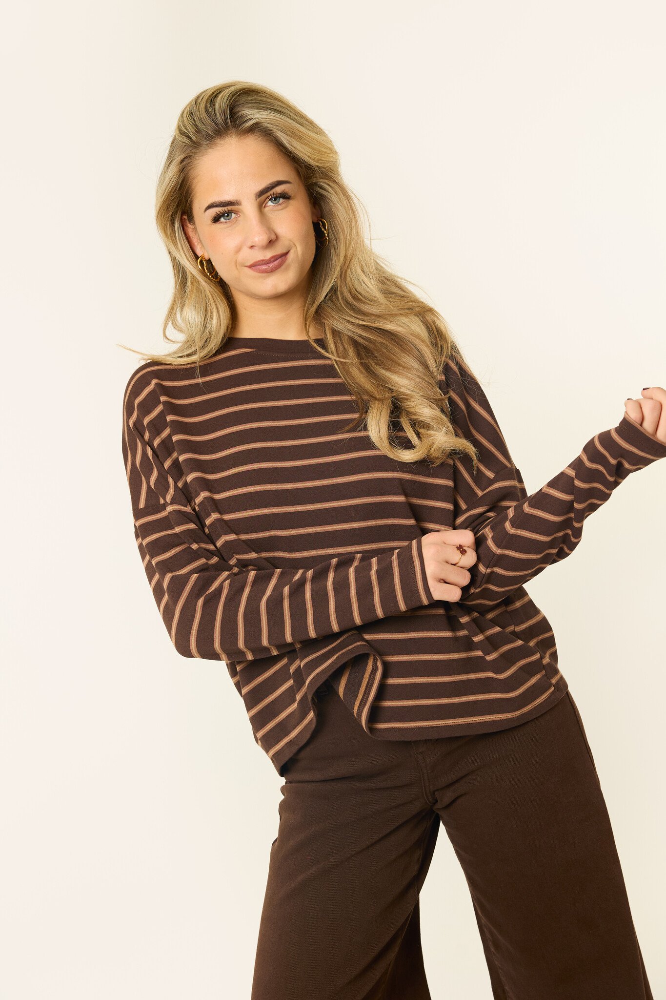 Lucy gestreepte longsleeve | Bruin/Lichtbruin
