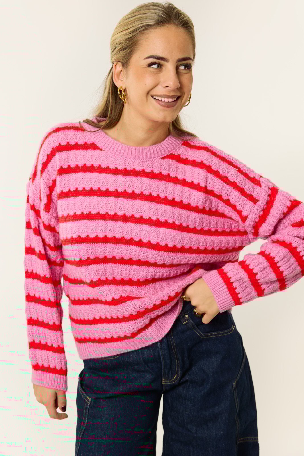 Yenthe streep trui | Roze/rood