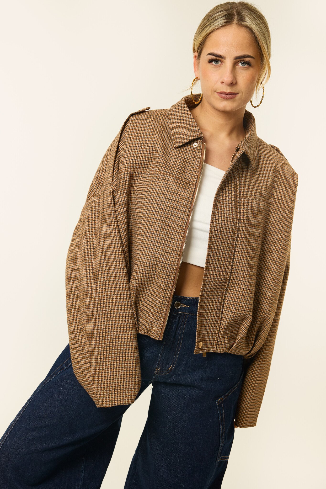 Liza geruite jacket | Bruin/camel