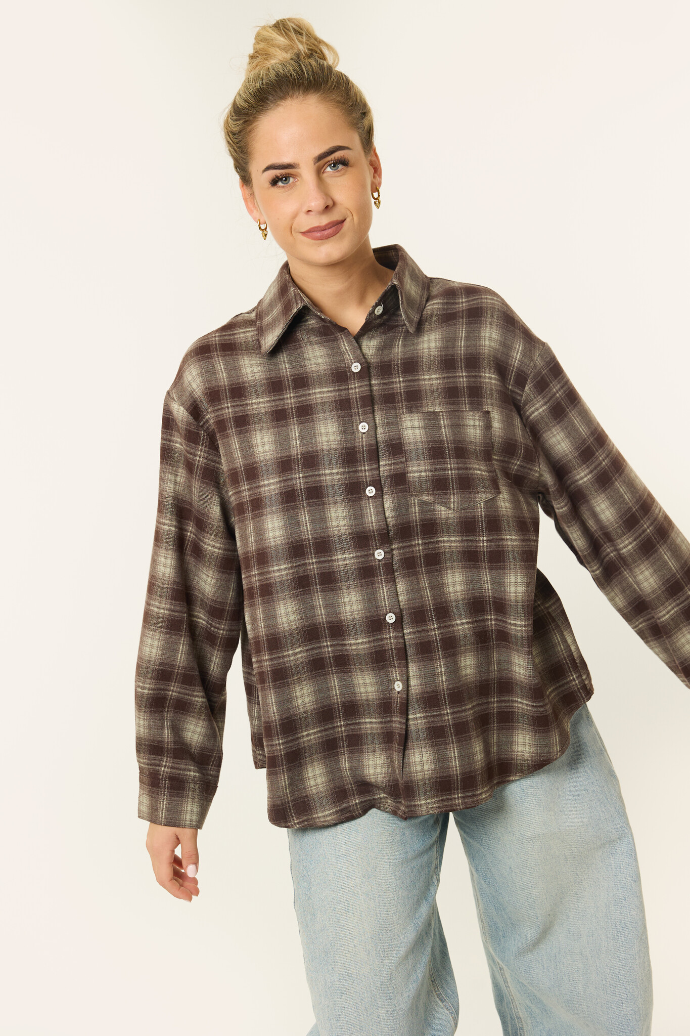 Taylor geruite blouse | Bruin/khaki