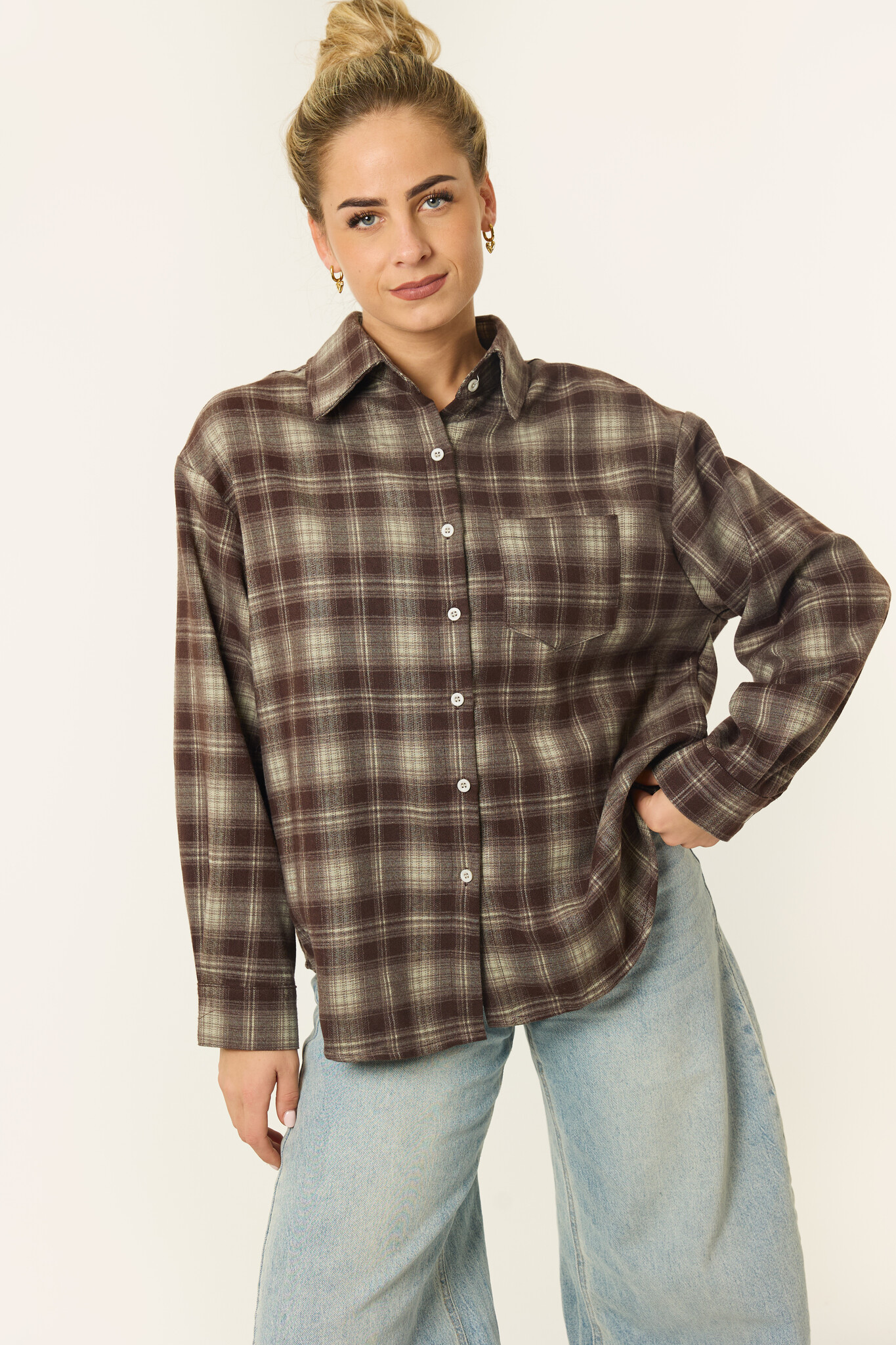 Taylor geruite blouse | Bruin/khaki