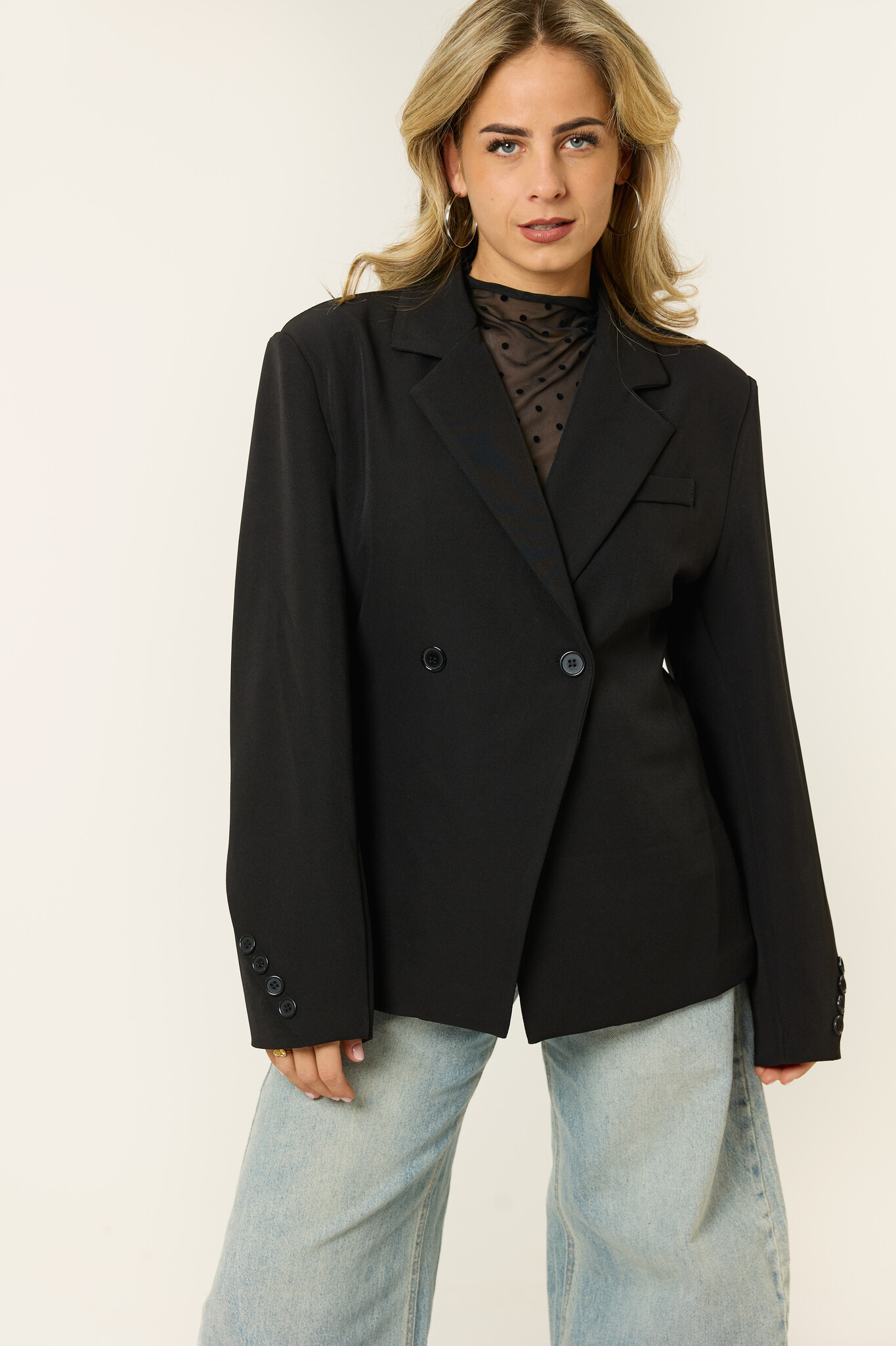 Olivia blazer met schuine knoop | Zwart