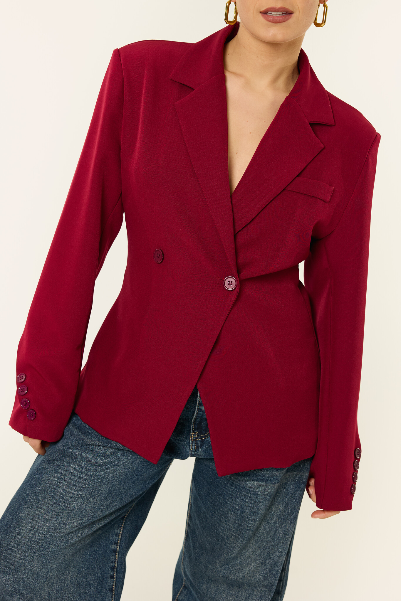 Olivia blazer met schuine knoop | Burgundy