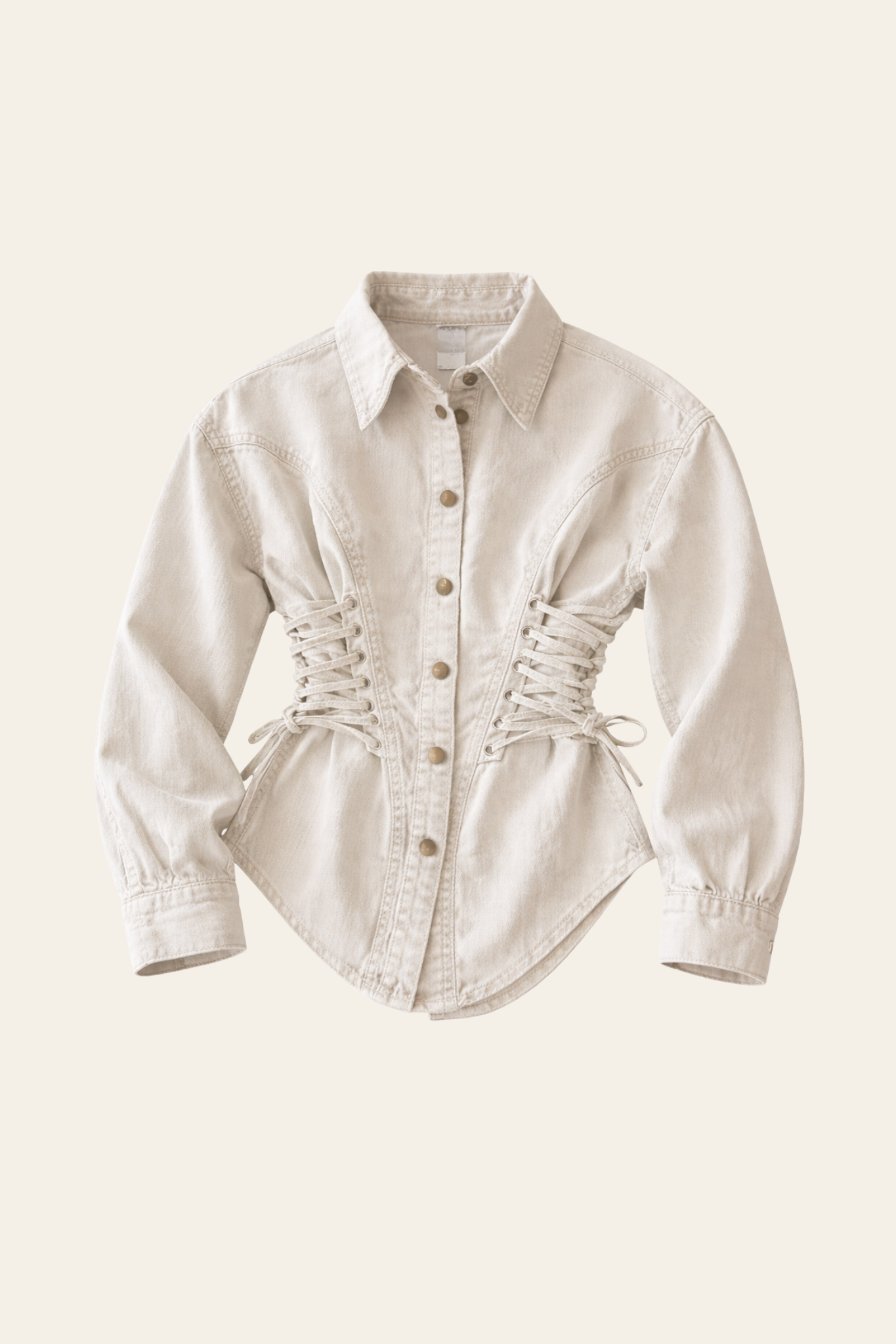 Matilde denim blouse met veters | Beige