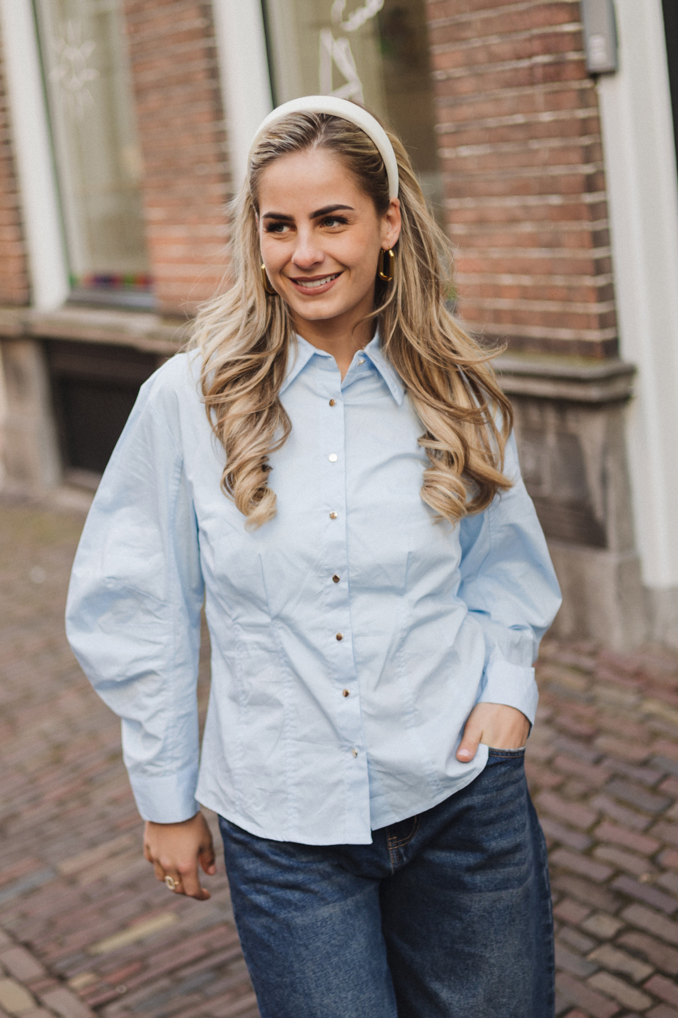 Yaël getailleerde blouse | Lichtblauw