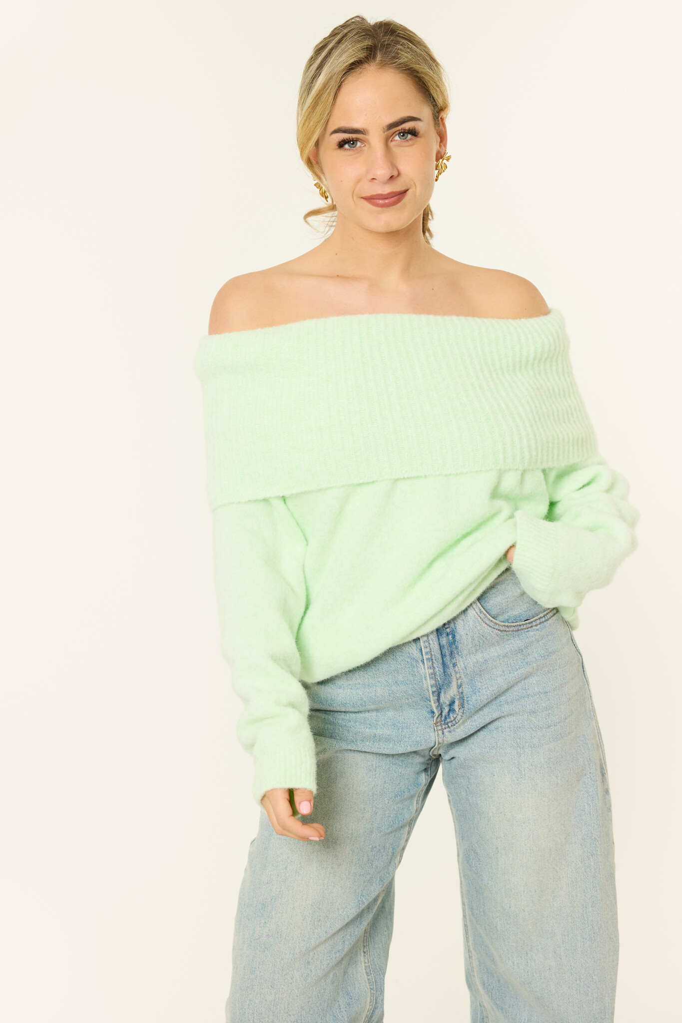 Eline off shoulder trui | Mintgroen