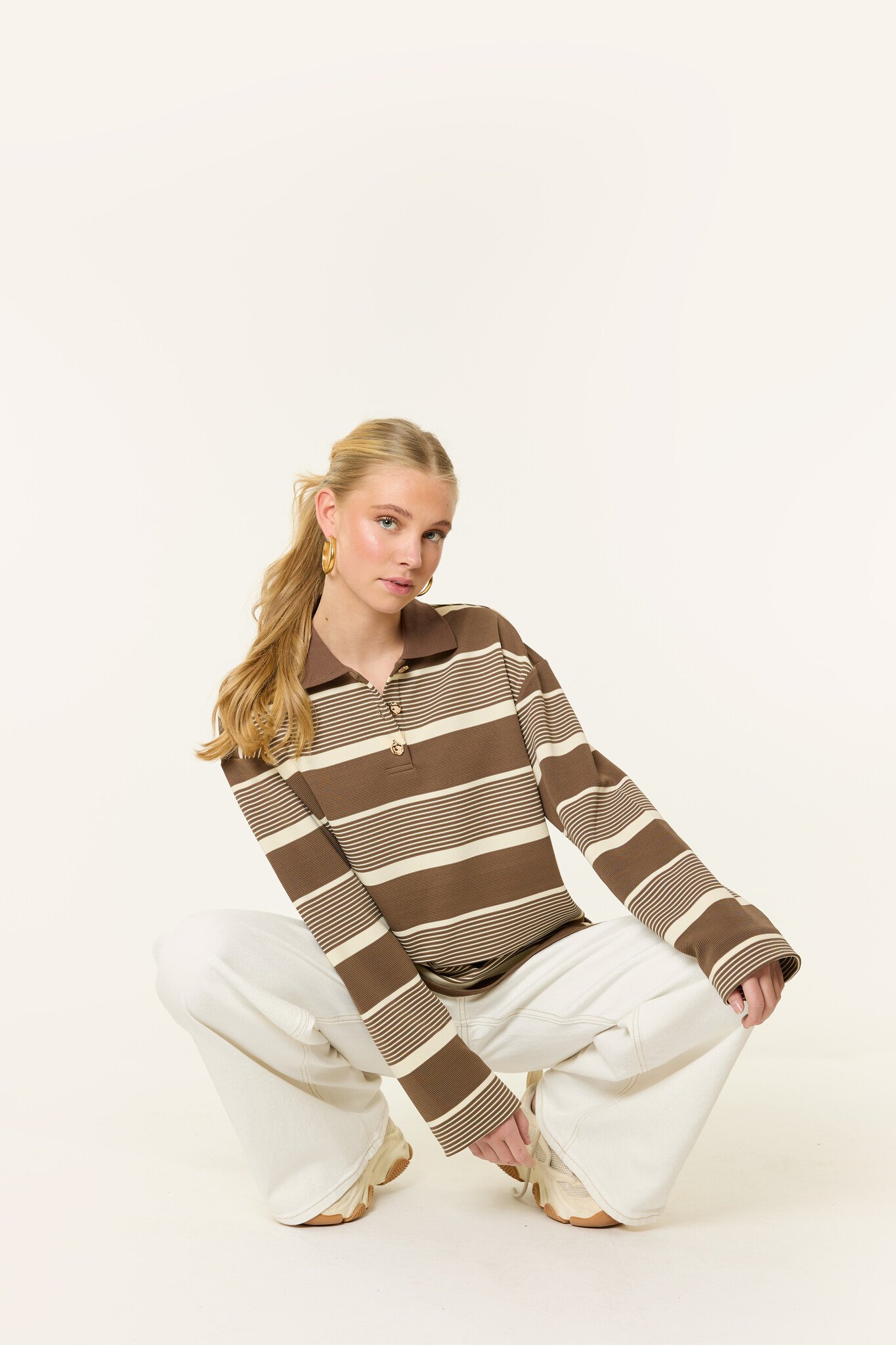 Merlin gestreepte longsleeve | Bruin/beige