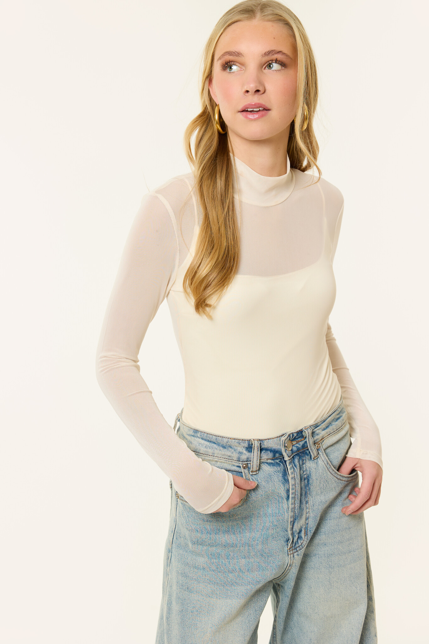 Mieke dubbelgevoerde mesh top | Beige