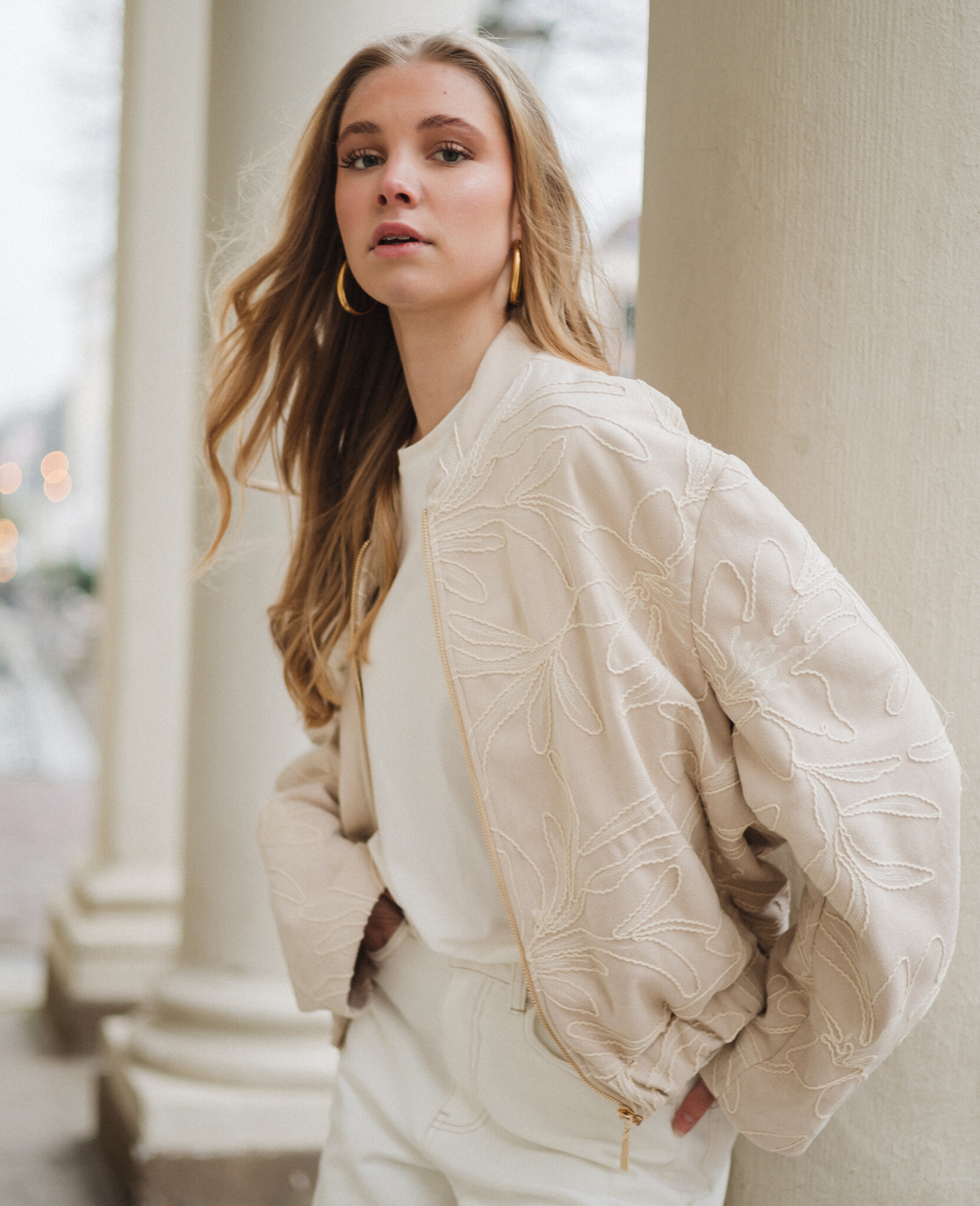 Ines bloemen jacket | Beige