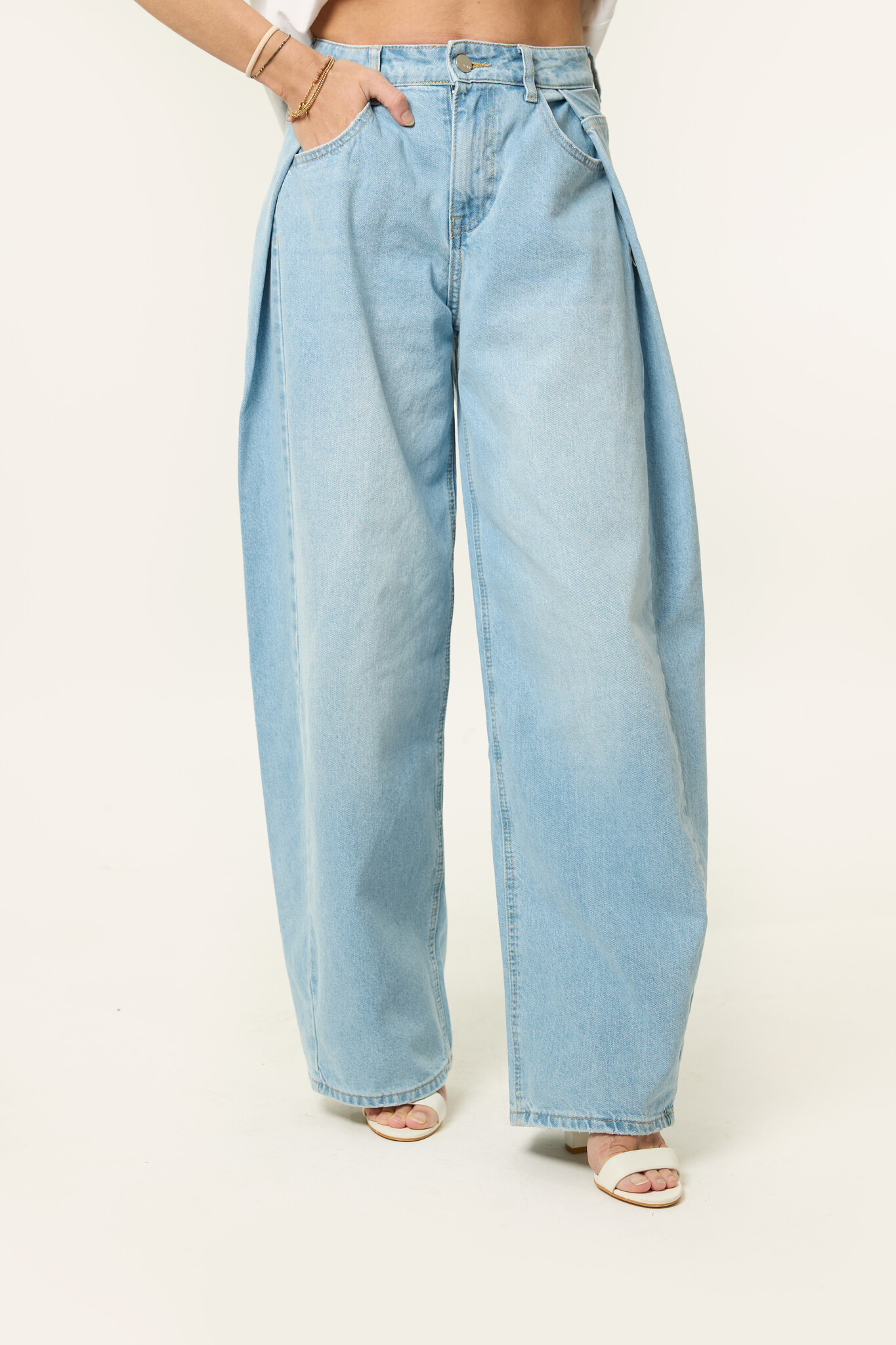 Balloon jeans met plooien | Denimblauw