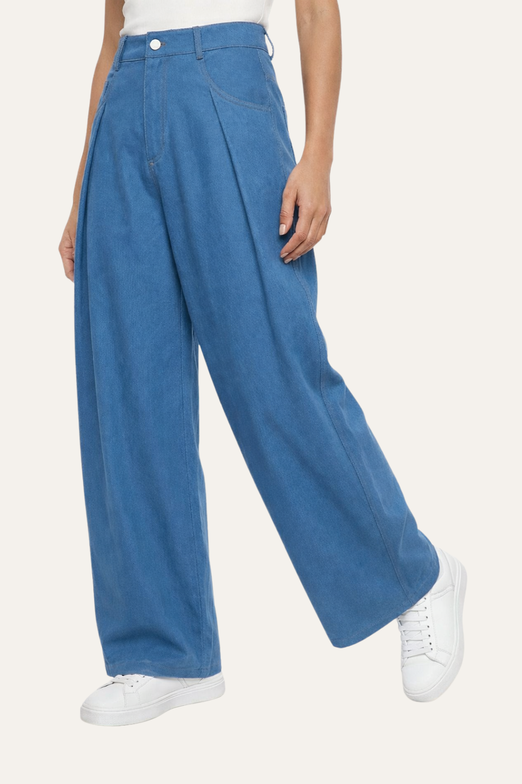 Balloon jeans met plooien | Hemelblauw