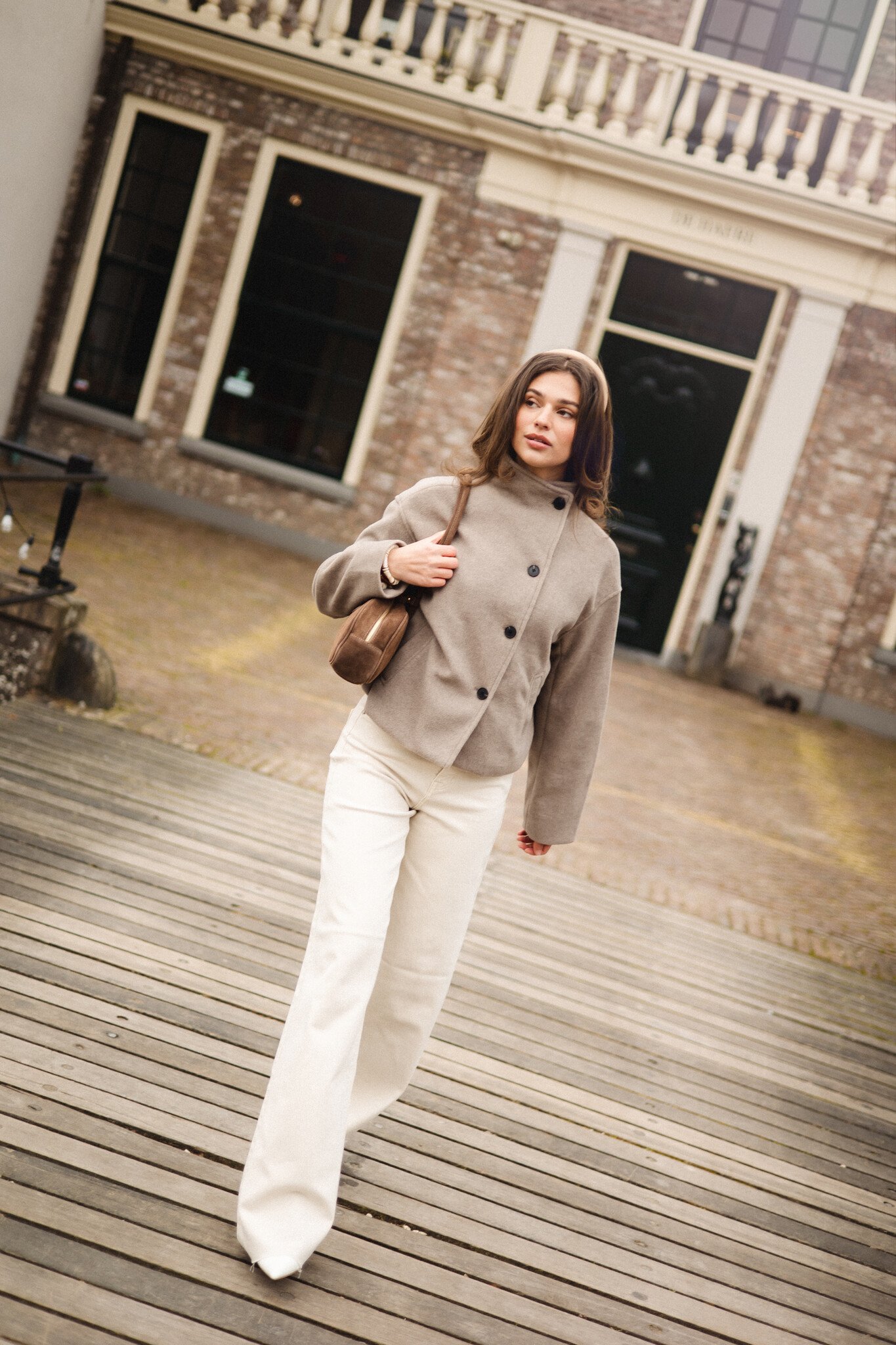 Extra lange wide leg jeans | Beige