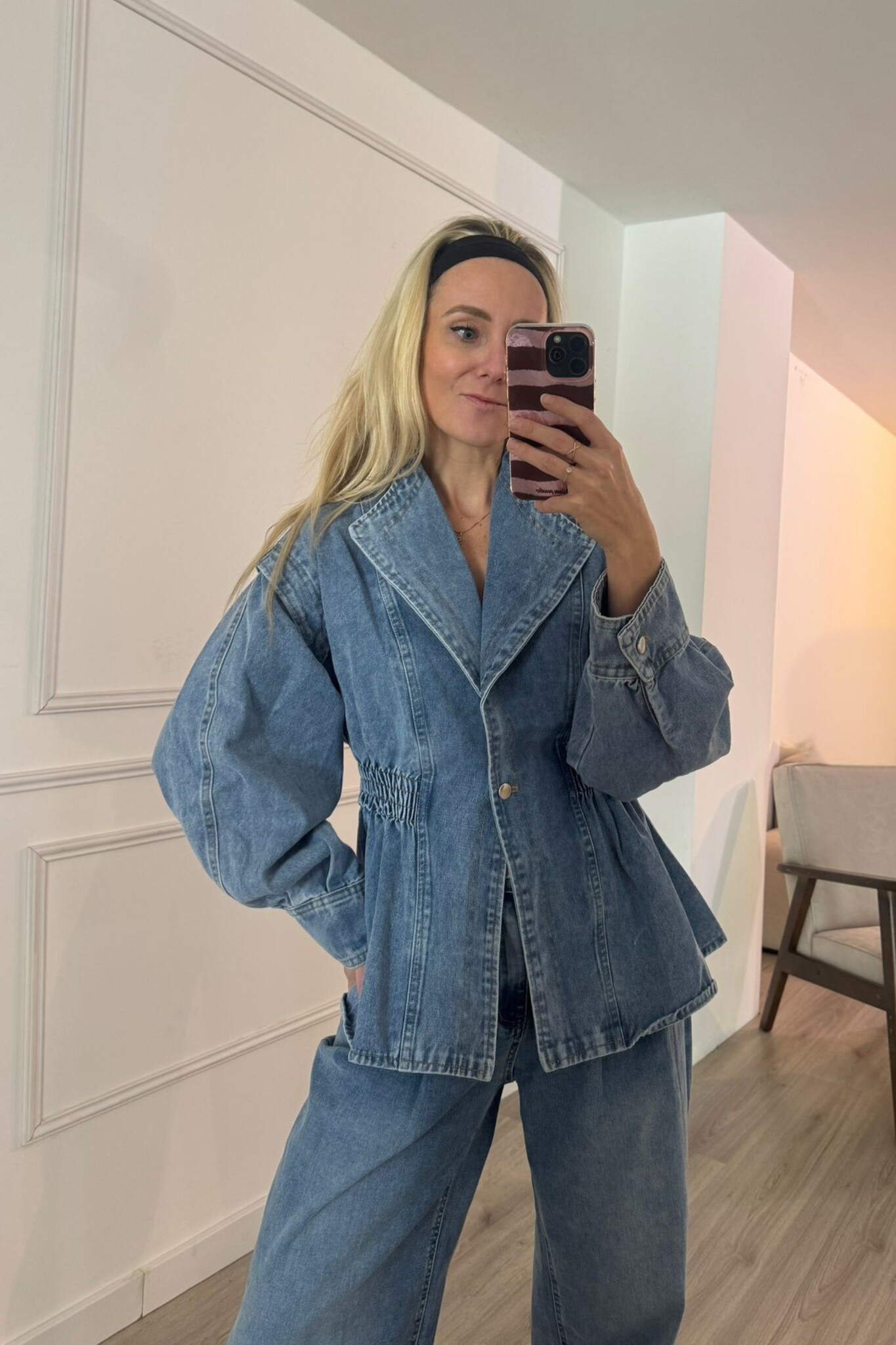 Sam getailleerde denim blazer | Denimblauw