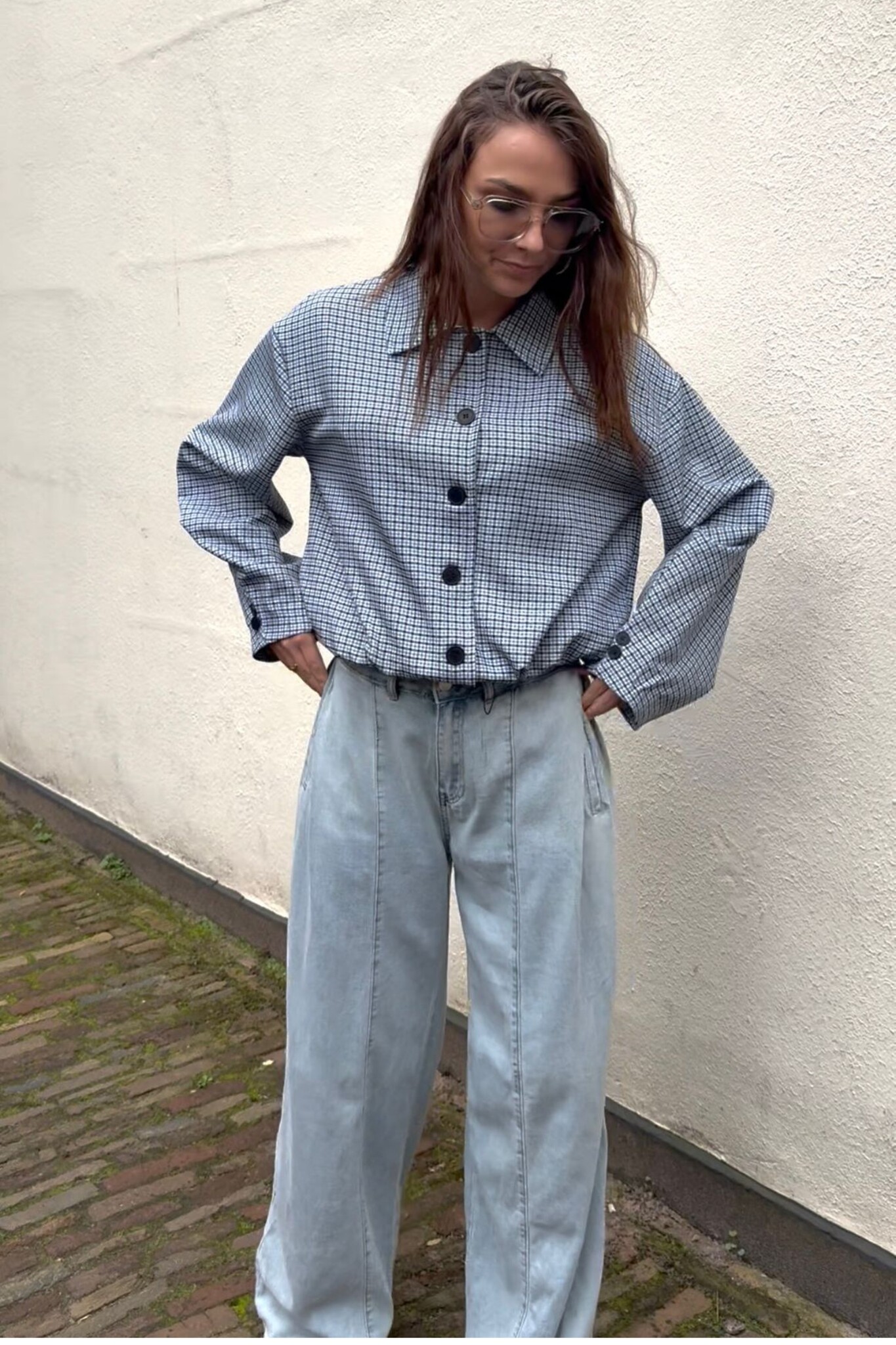 Lana geruite jacket | Denimblauw