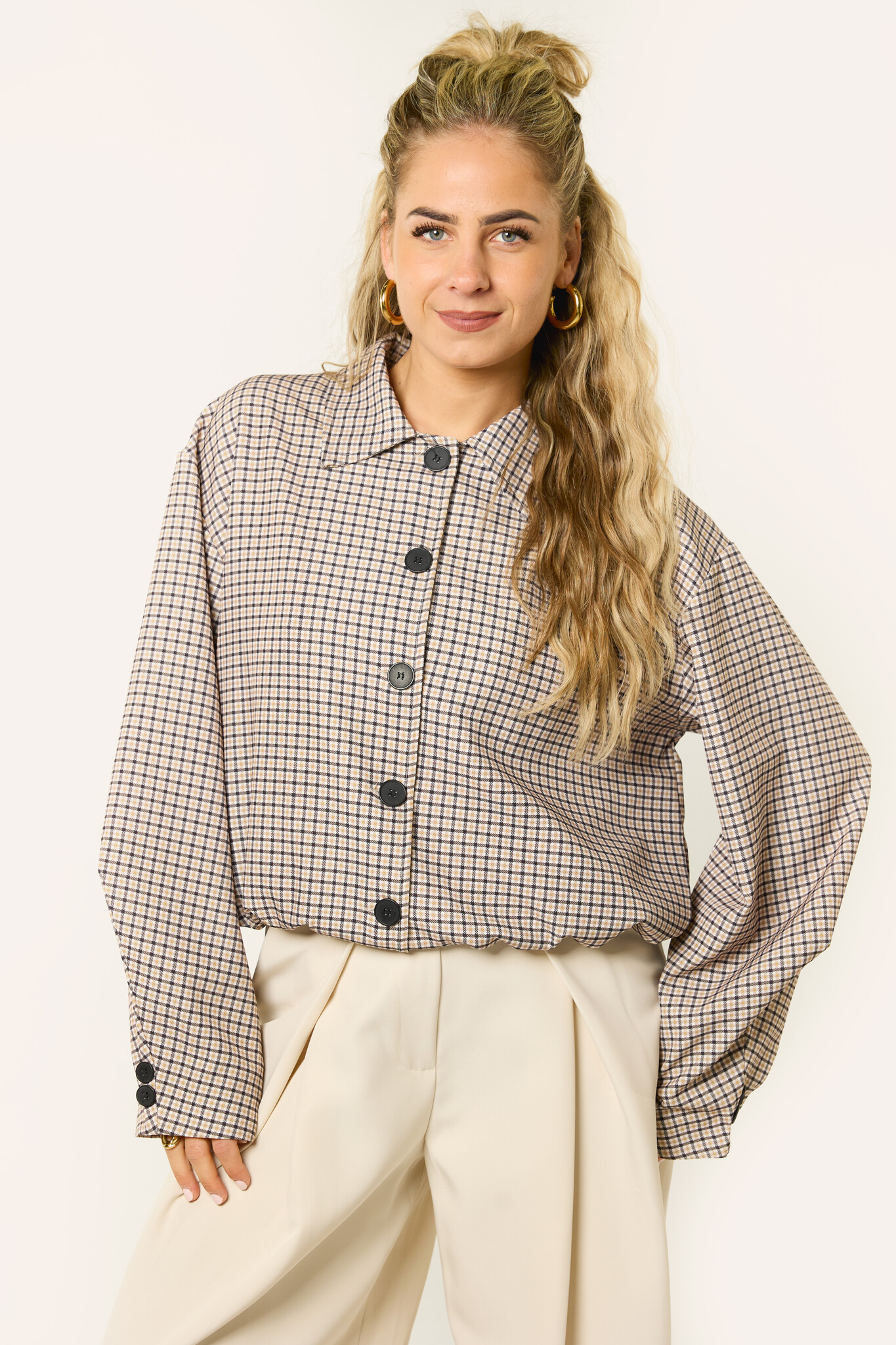 Lana geruite jacket | Camel