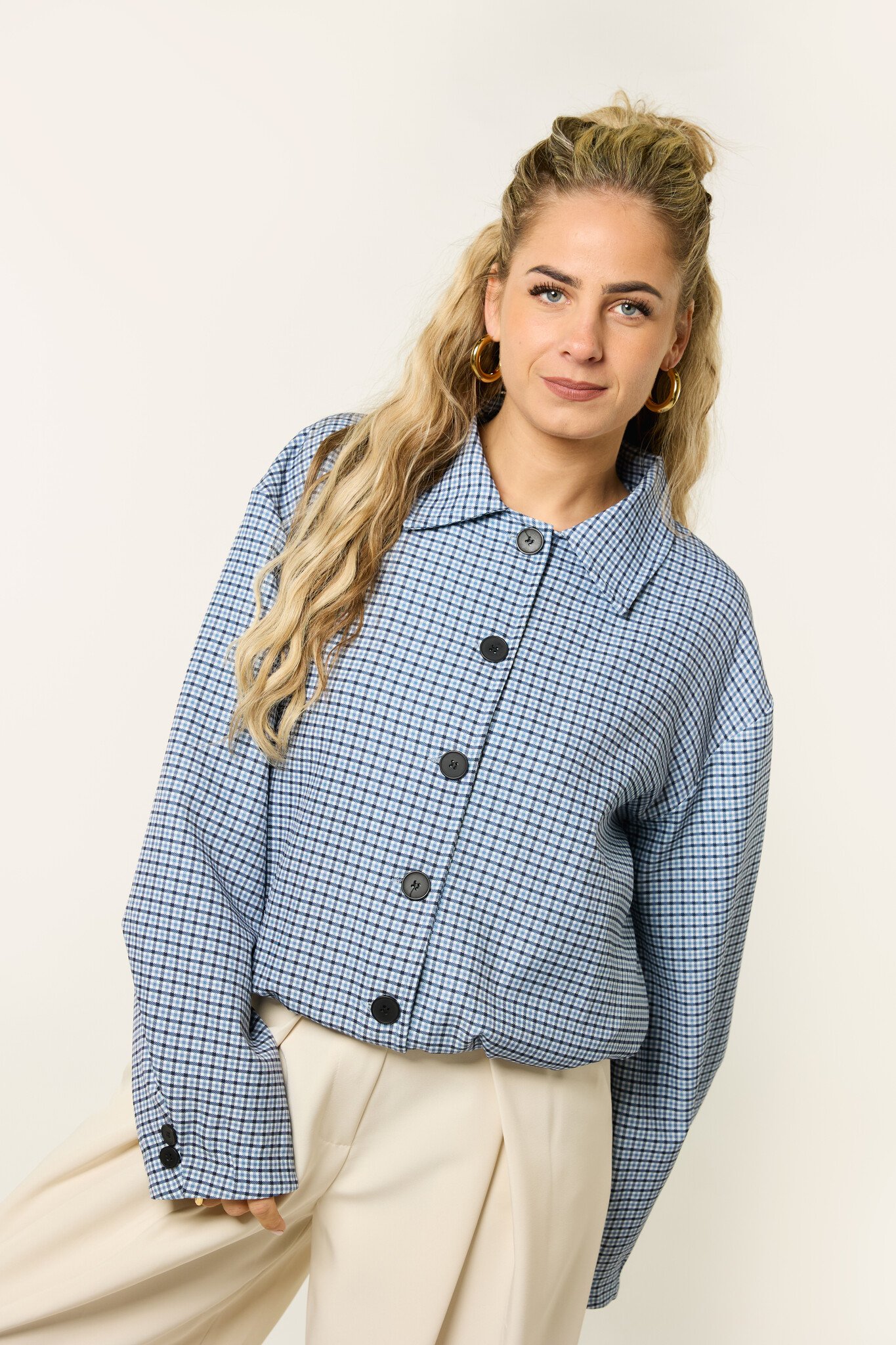 Lana geruite jacket | Denimblauw