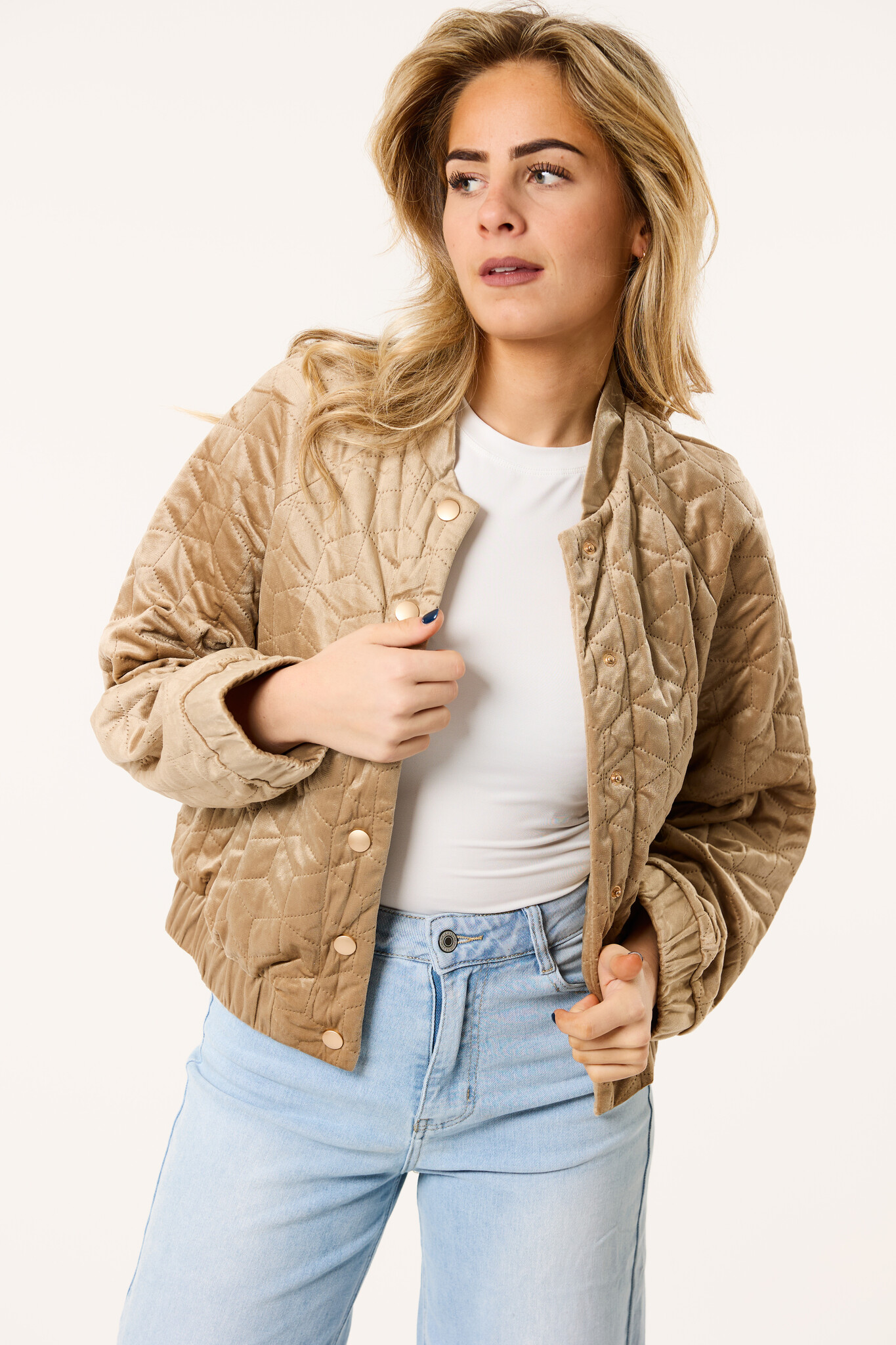 Carrie Velvet Bomber Jacket | Taupe