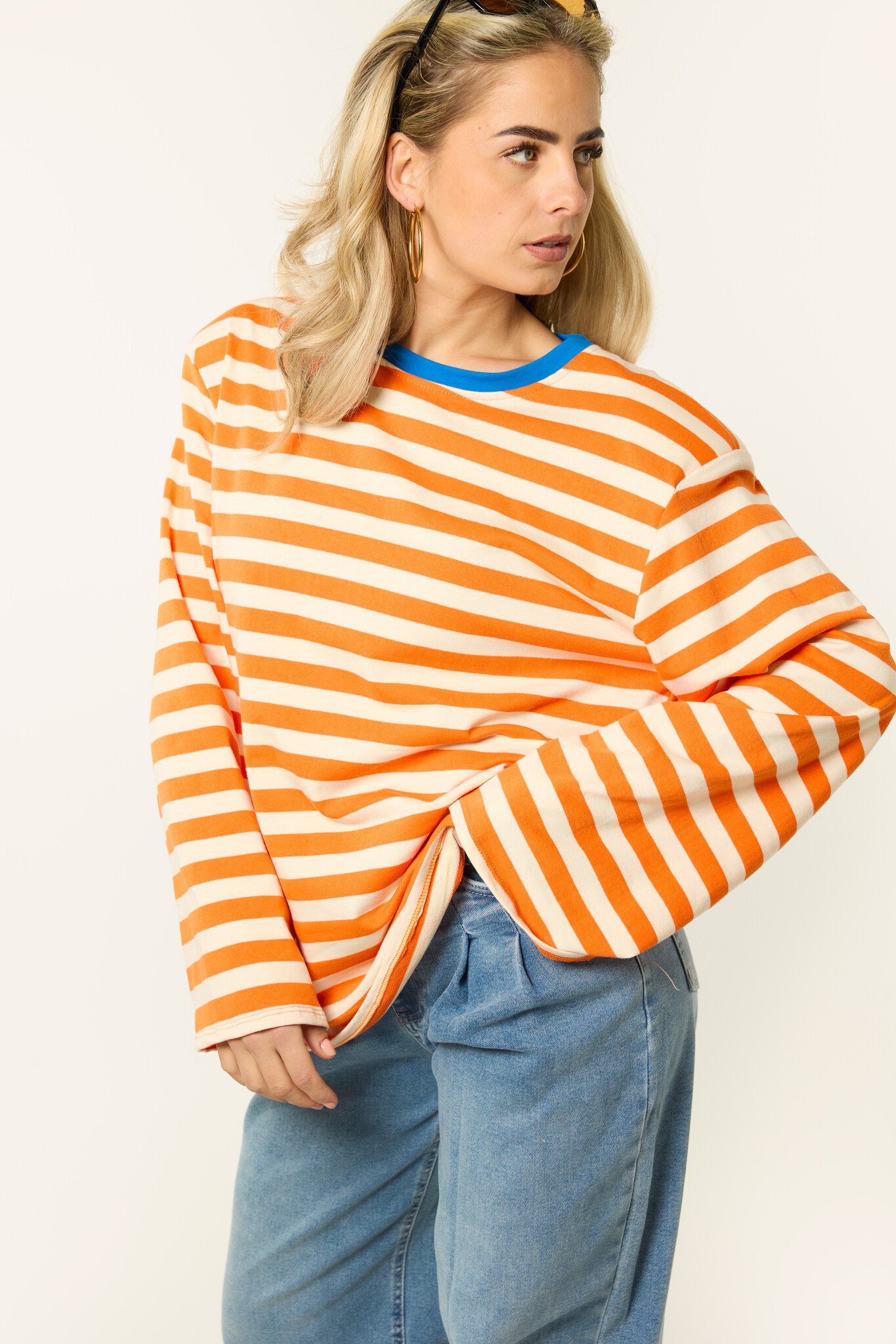 Coco gestreepte longsleeve | Off white/oranje
