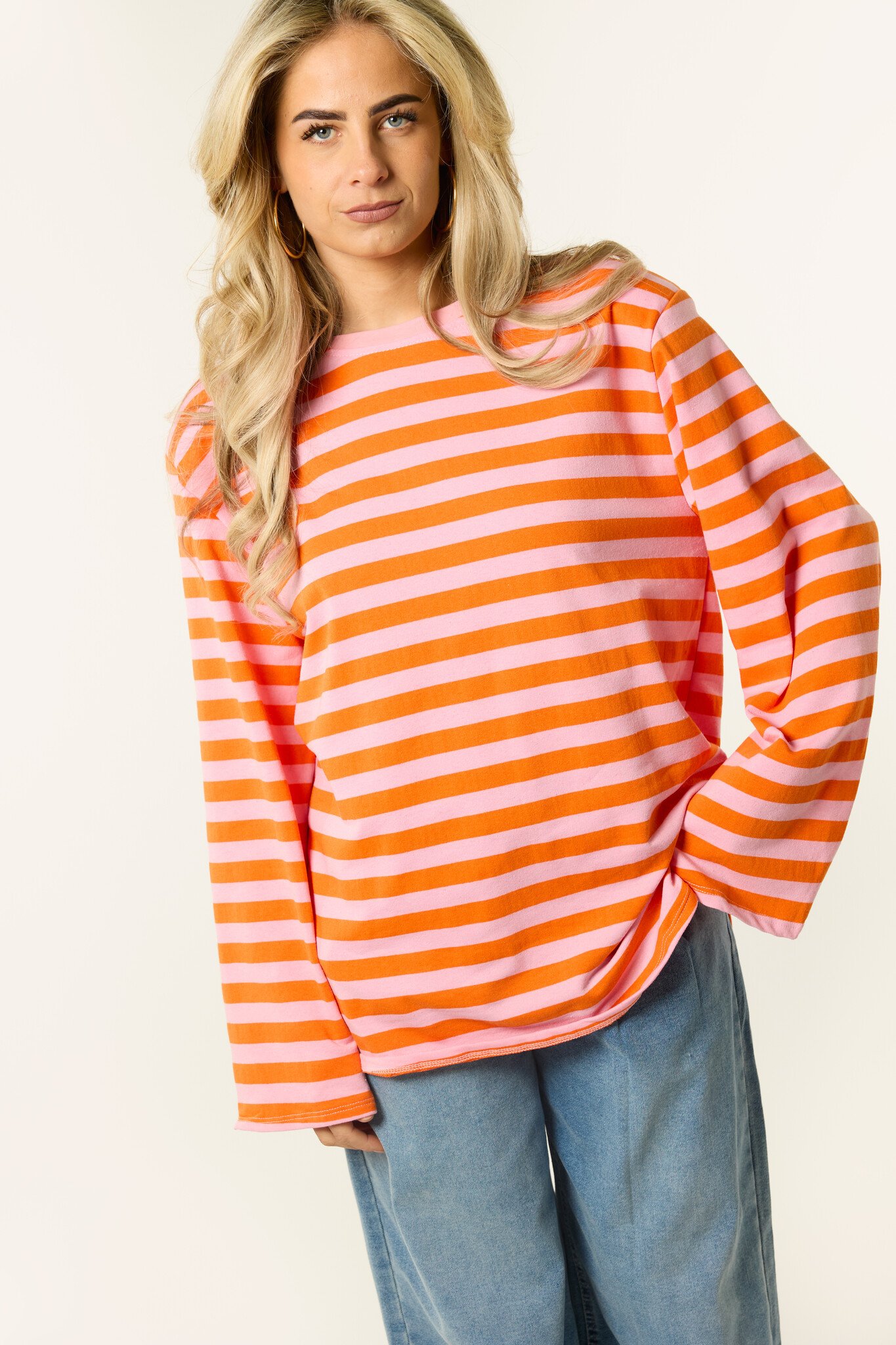 Coco gestreepte longsleeve | Roze/oranje