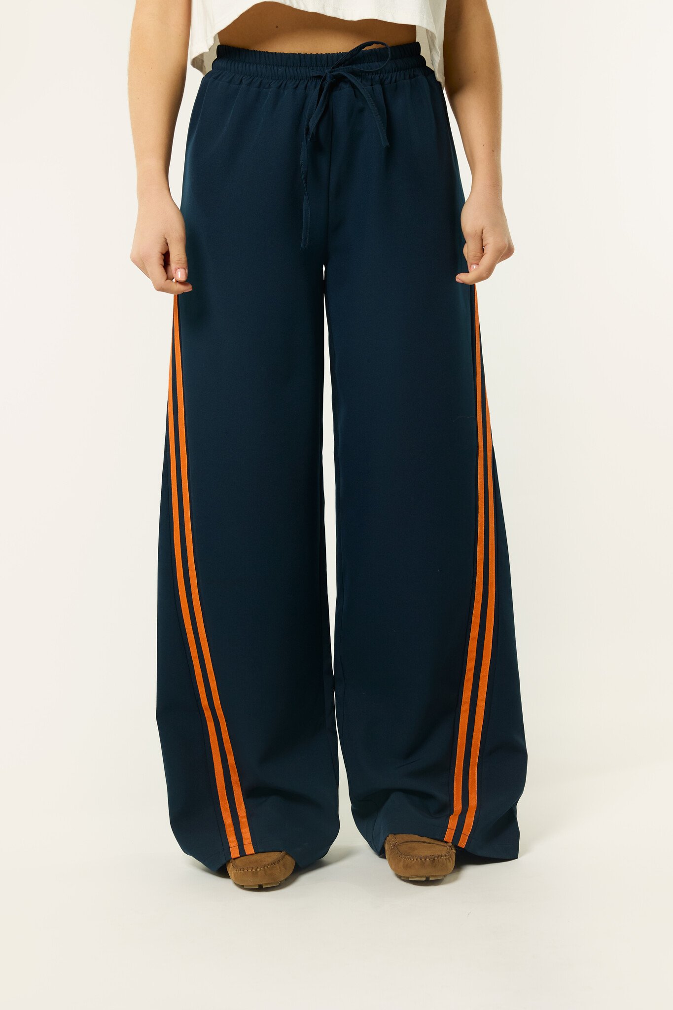 Lune pantalon met streep | Donkerblauw/oranje