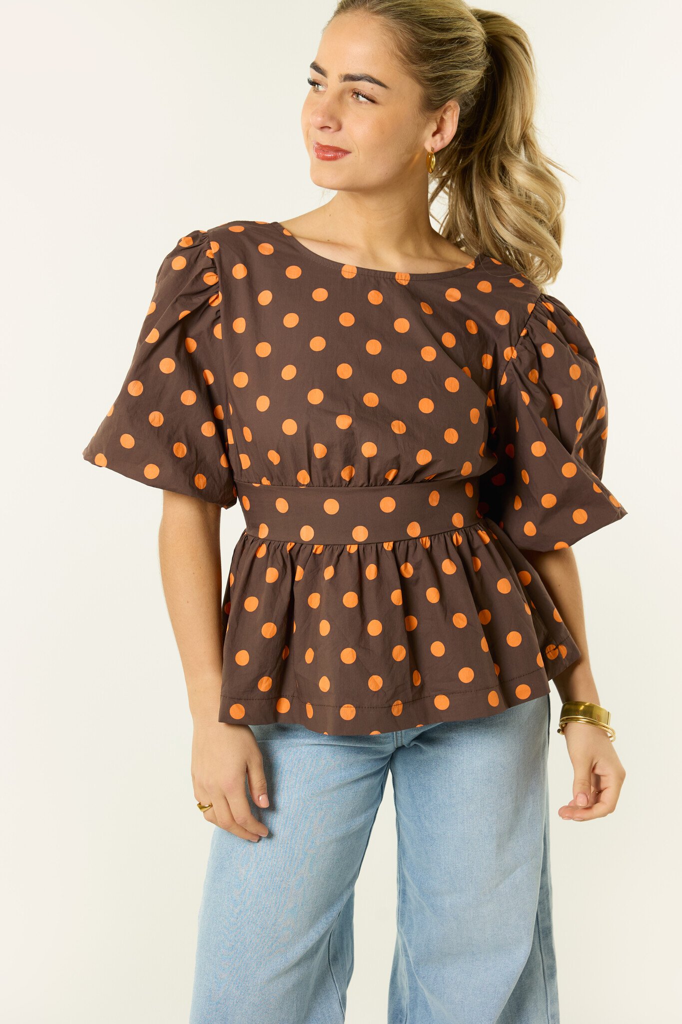 Lexi stippen top | Bruin/oranje