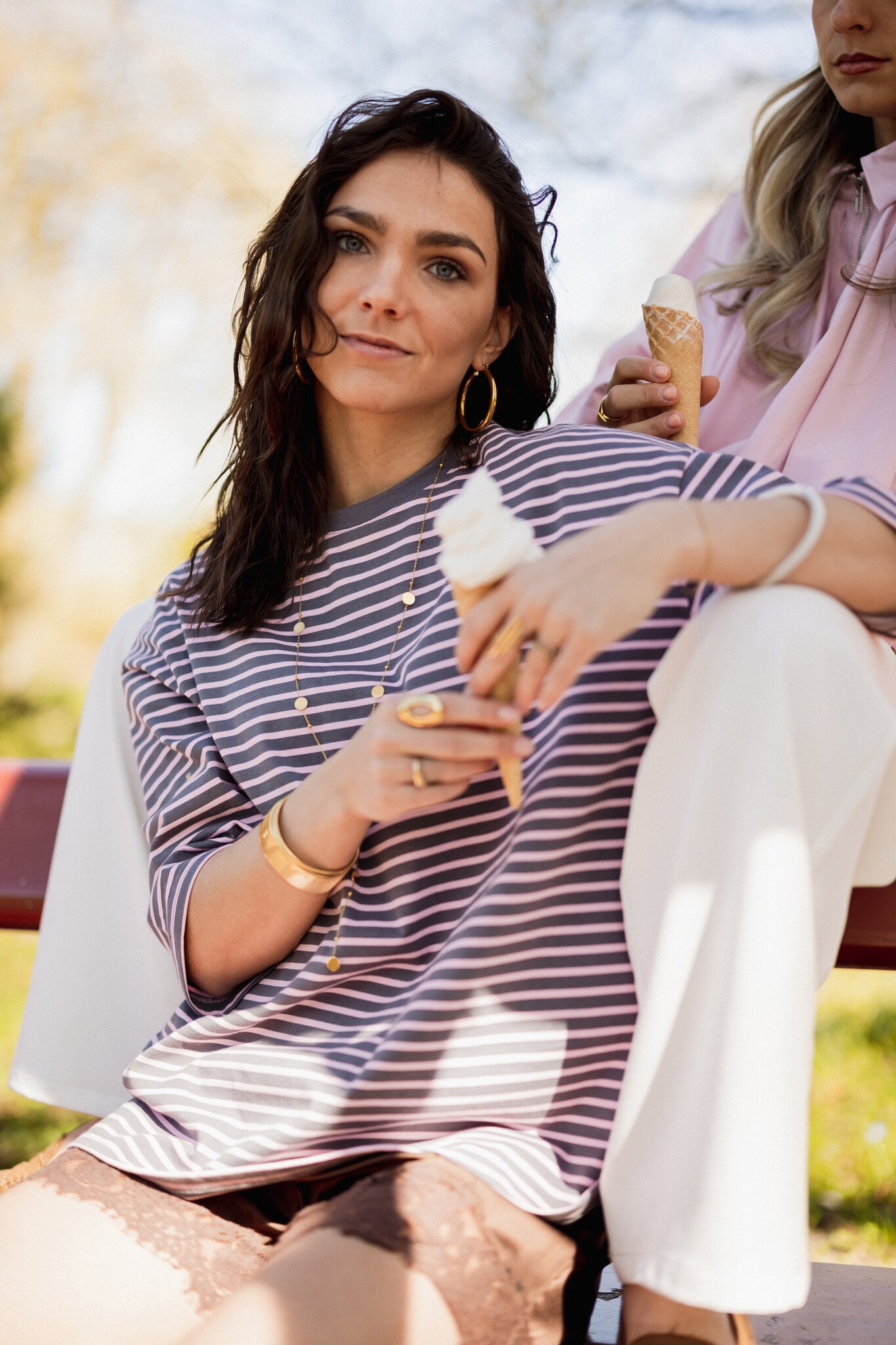 Julie oversized shirt | Grijs/roze