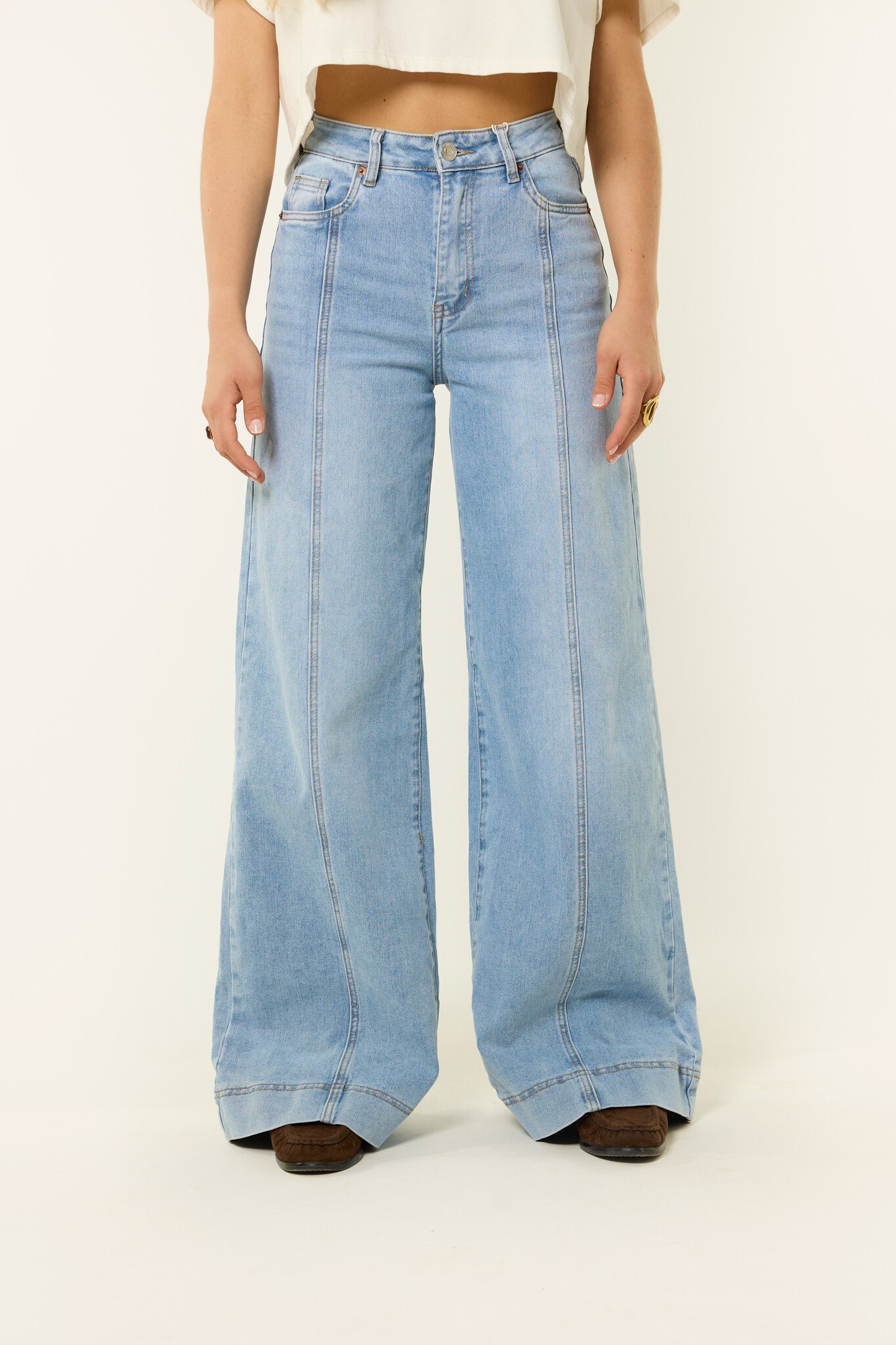 Extra lange wide leg jeans | Middenblauw