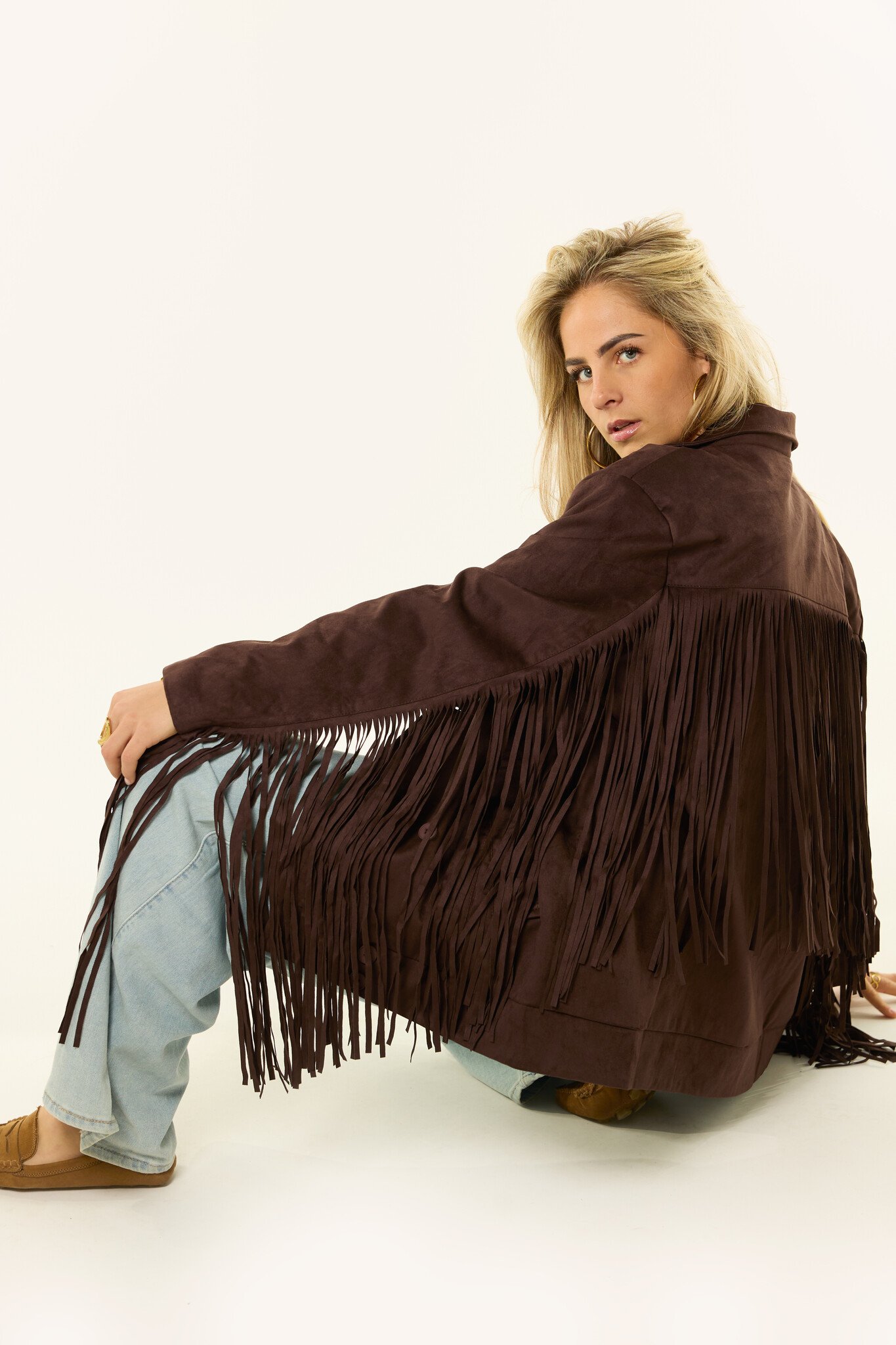 Josie blazer met franjes | Donkerbruin