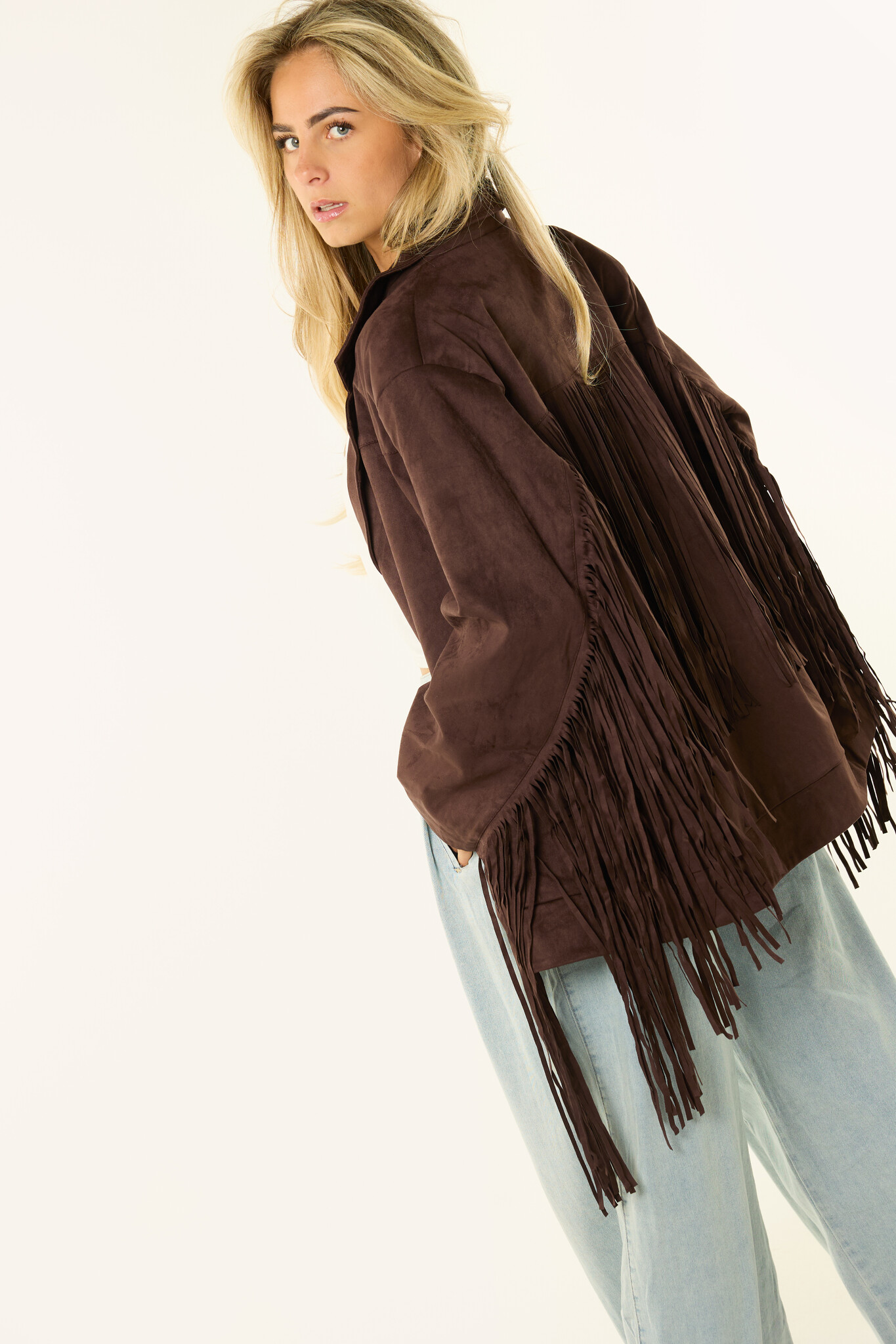 Josie blazer met franjes | Donkerbruin