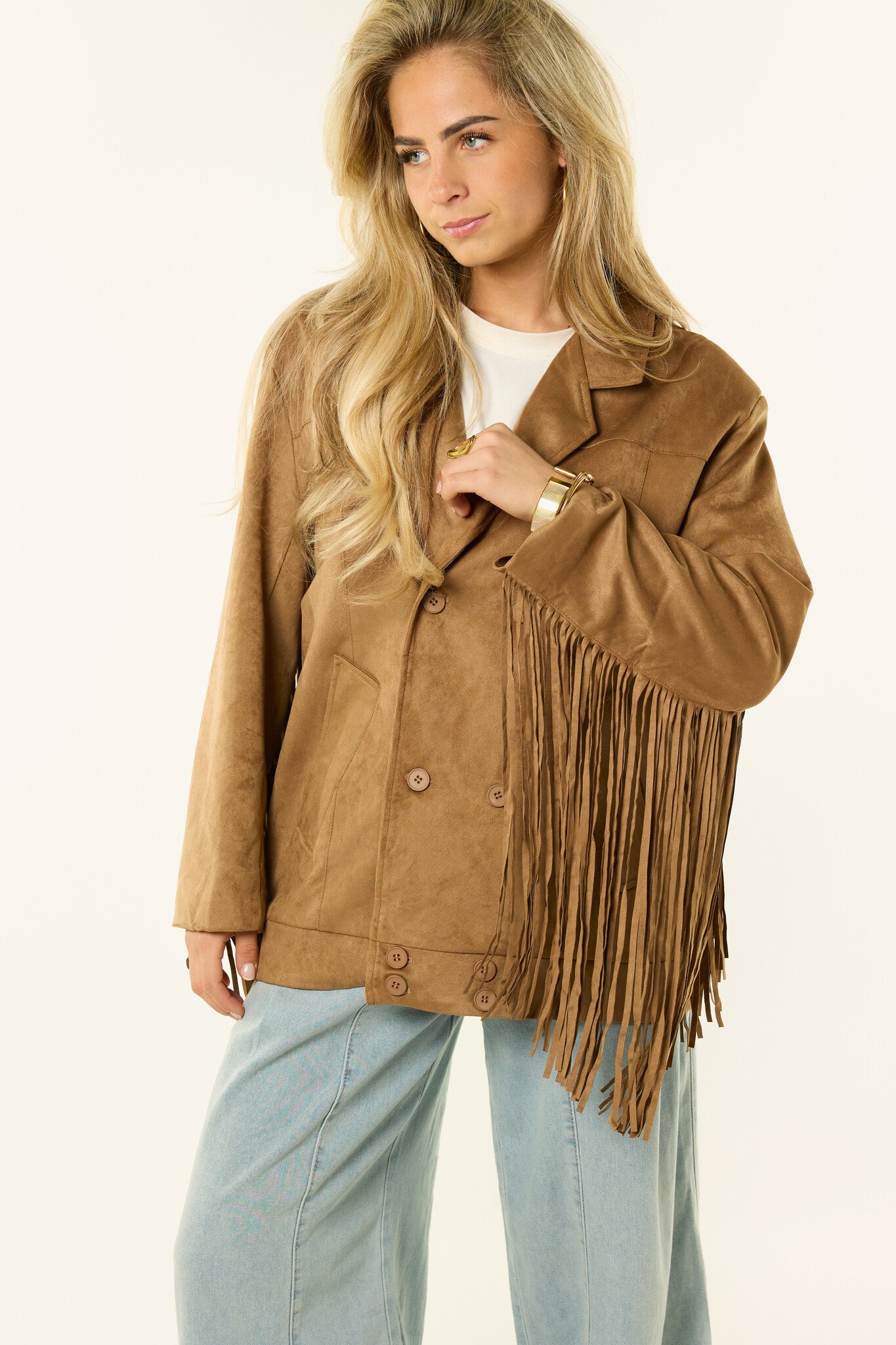 Josie blazer met franjes | Camel