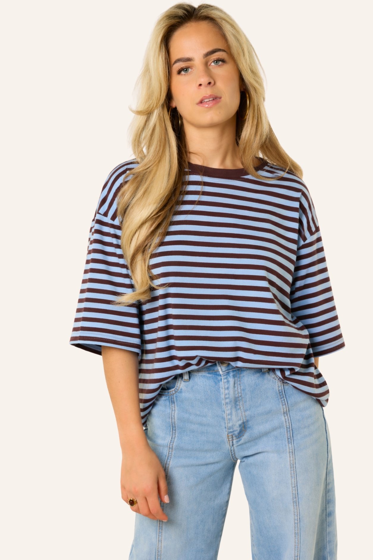 Millie shirt met bruine boord | Blauw/bruin (PRE-ORDER)