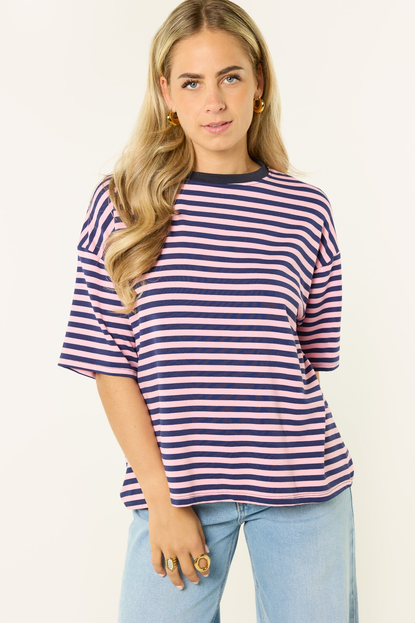 Juliette gestreept shirt | Roze/donkerblauw