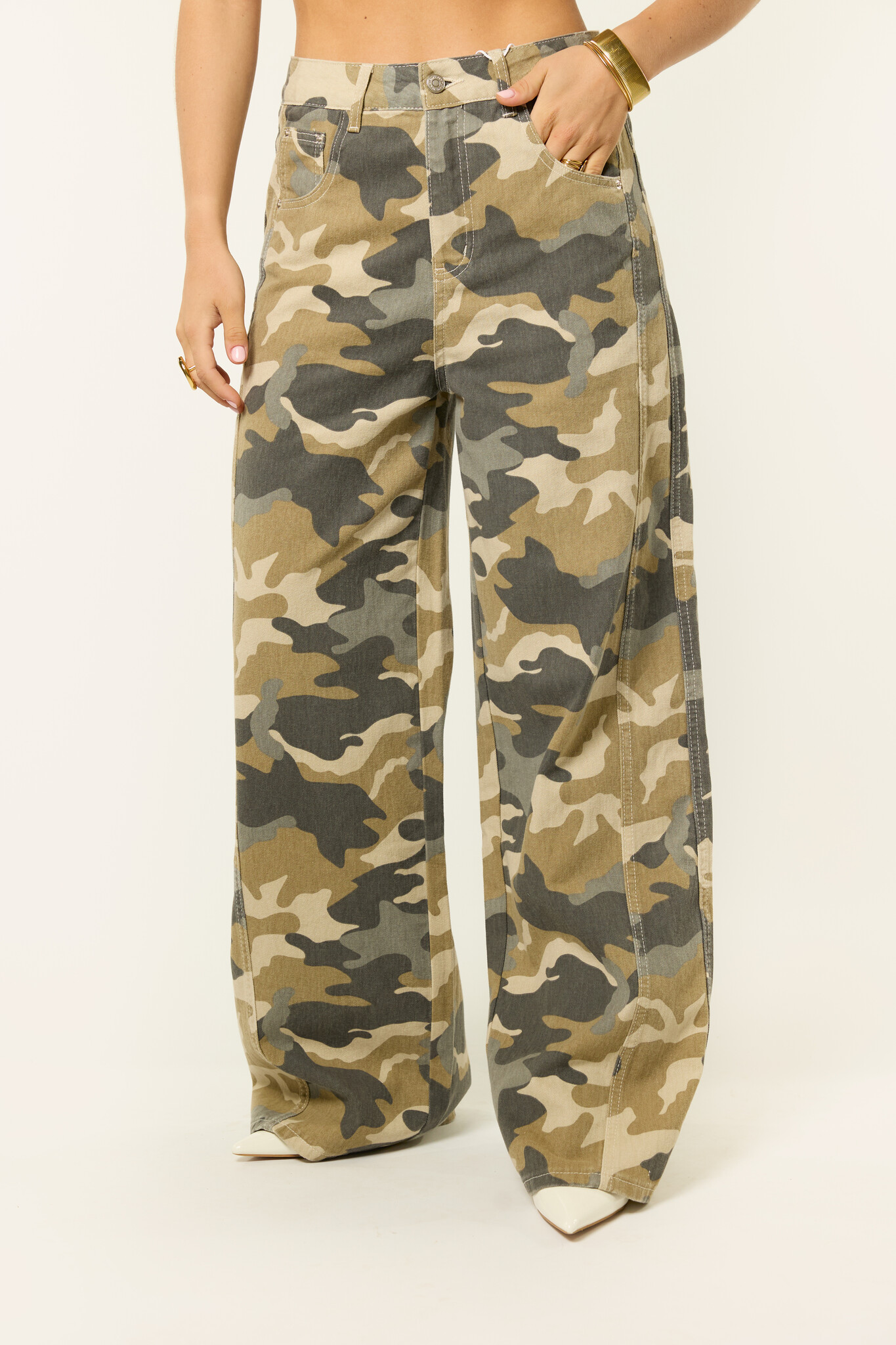 Guusje camo wide leg jeans | Groen/bruin