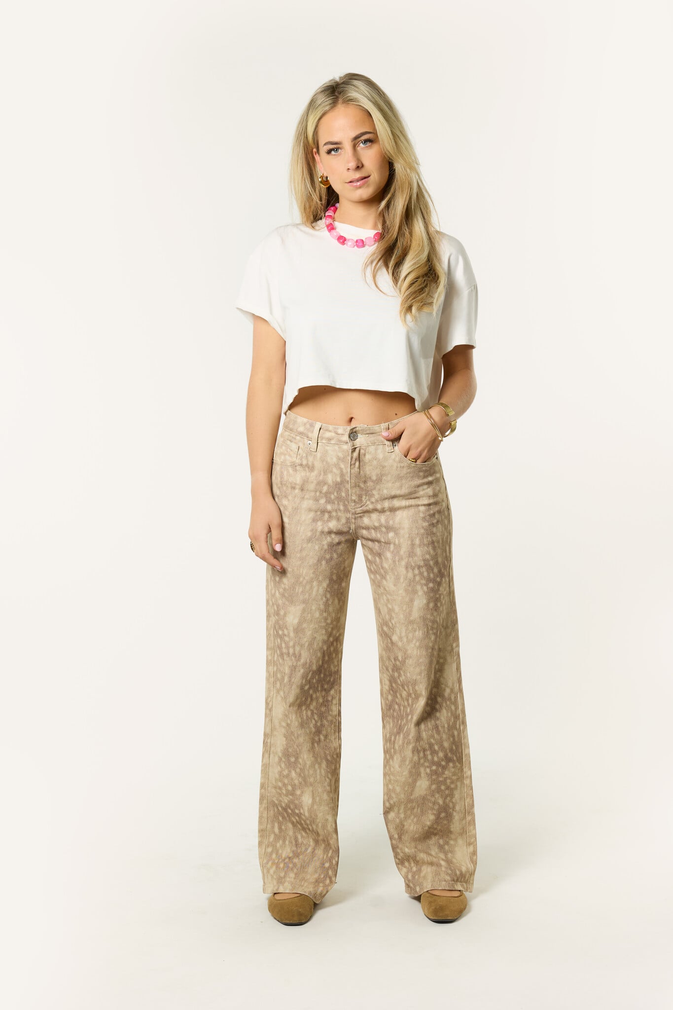 Bambi wide leg jeans | Bruin/beige