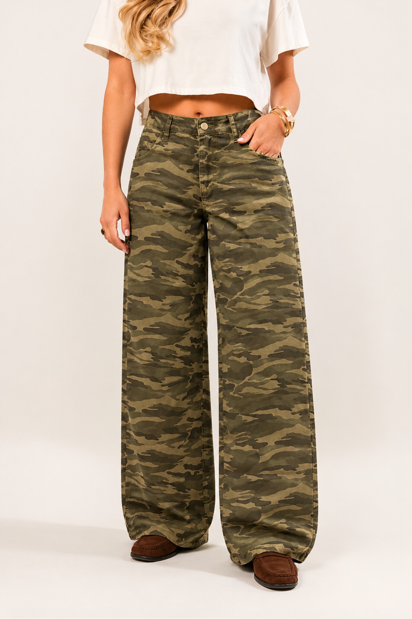 Veerle camo extra lange wide leg jeans | Khaki