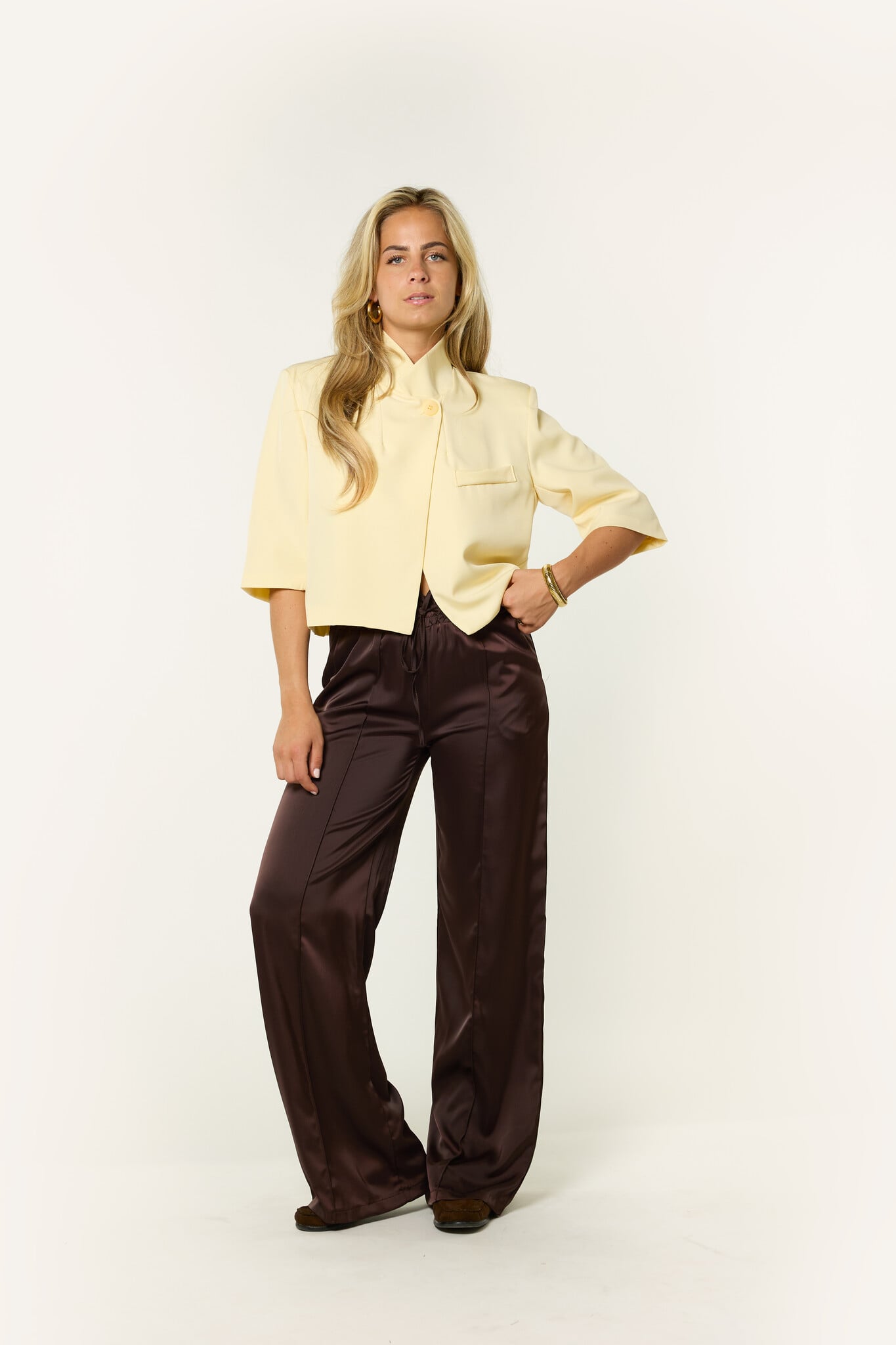 Cleo satijnen pantalon | Bruin